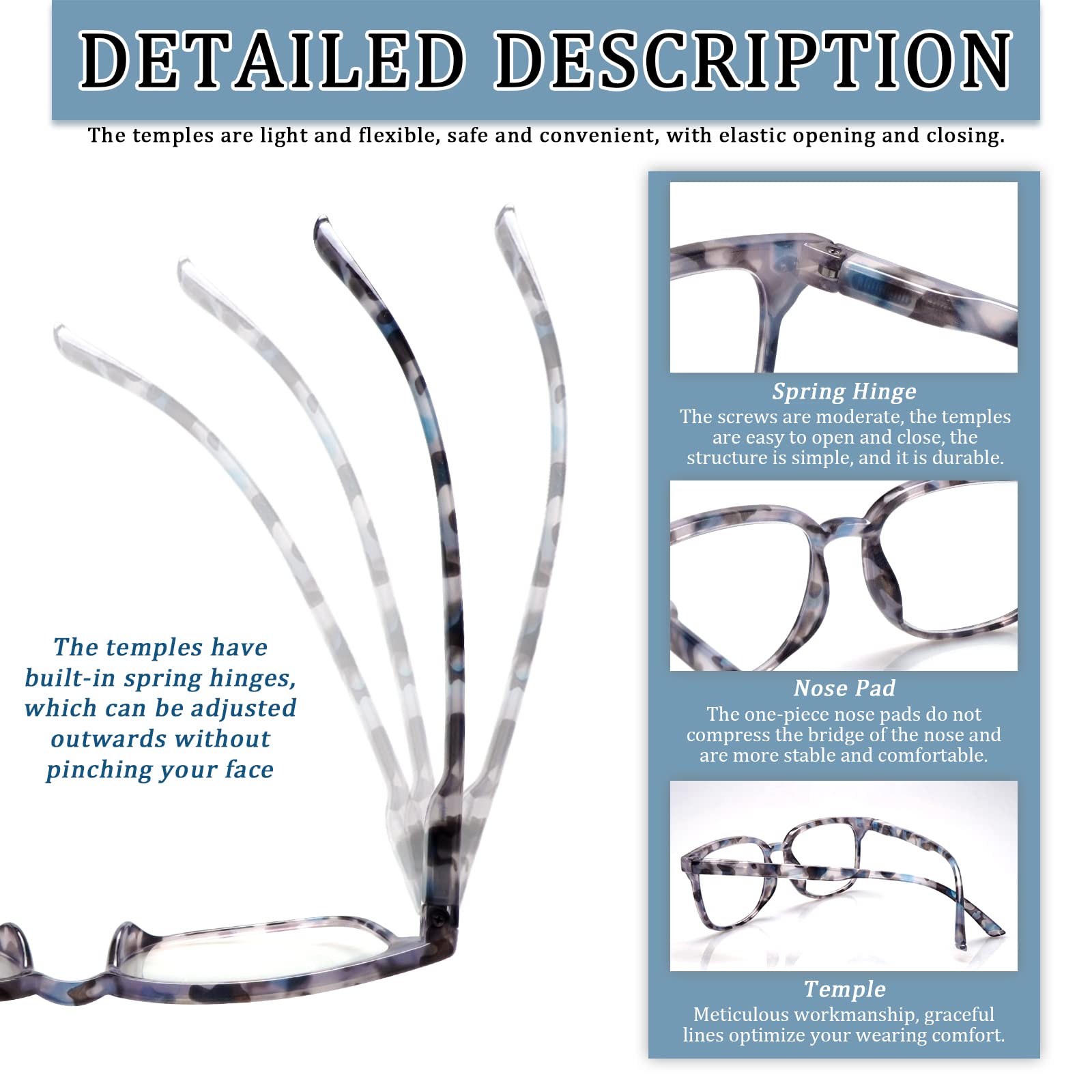 5 Pack Blue Light Blocking Reading Glasses for Women - Anti Glare Computer Readers with Spring Hinge - Perfect for Office Work, Screen Time & Digital Eye Strain Relief