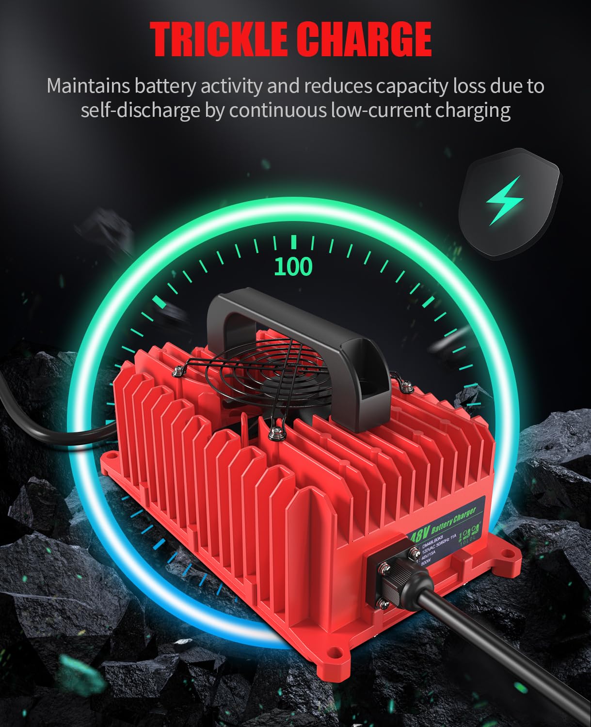 48V 15A Golf Cart Battery Charger for Club Car DS/Precedent - IP68 Waterproof Smart Charger with 3-Pin Round Plug & Trickle Charge (Red) - Perfect for Golf Carts, Utility Vehicles & Outdoor Power Equipment