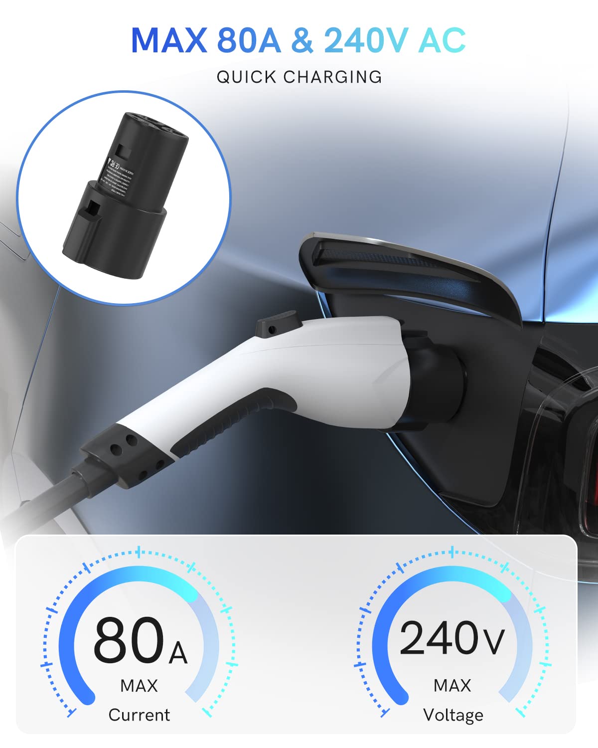J1772 to Tesla Charger Adapter 80A 240V - NACS Fast Charging Adapter for Tesla Model 3/Y/X/S - SAE J1772 EV Charger Converter for Home & Public Charging Stations - Perfect for Road Trips & Daily Commuting