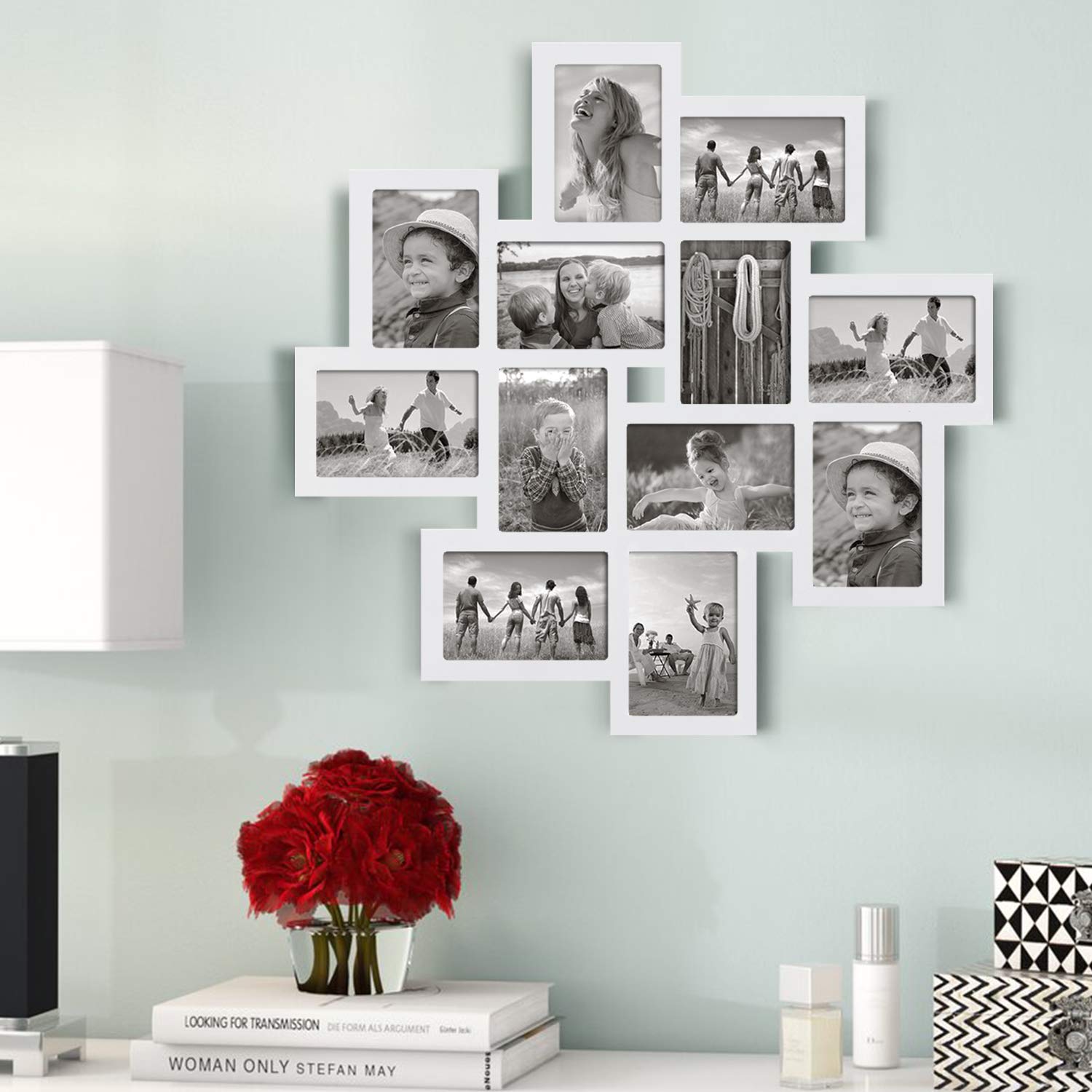 Asense 4x6 Collage Picture Frame - 12 Openings White Wall Hanging Photo Frame for Family Photos & Selfie Display