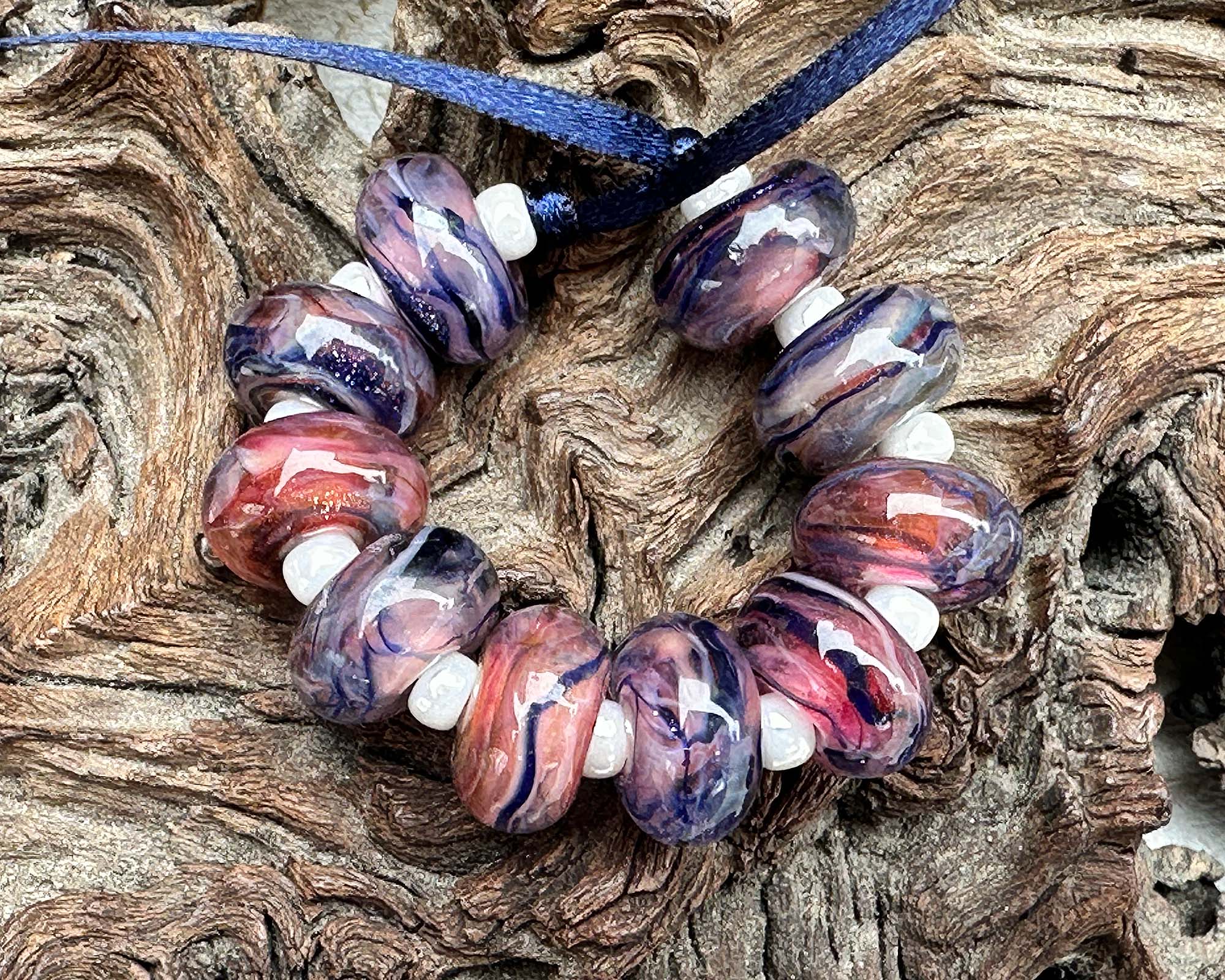 10 Pink Majesty Swirl Lampwork Glass Beads Set for Jewelry Making - DIY Bracelet, Necklace & Craft Projects (SRA)