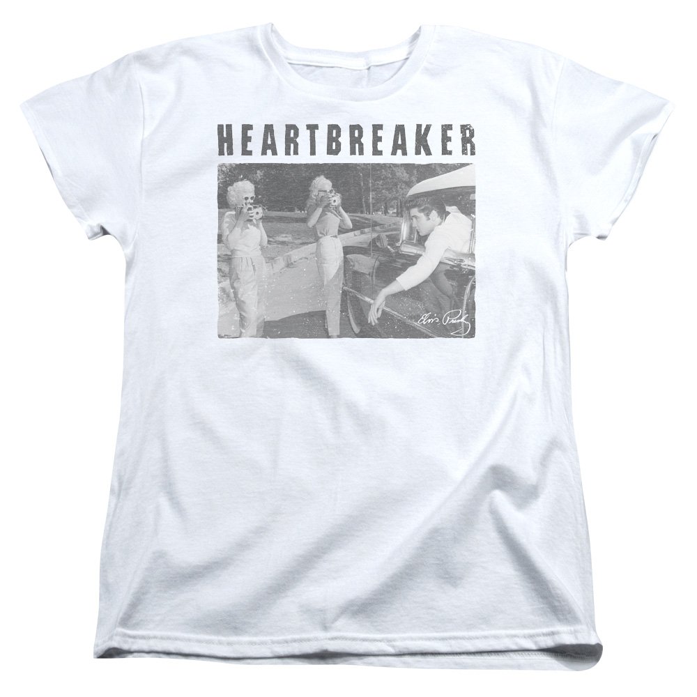 Elvis Presley Heartbreaker Women's Short Sleeve T-Shirt - White XL - Vintage Rock Music Tee for Concerts & Casual Wear [Apparel]