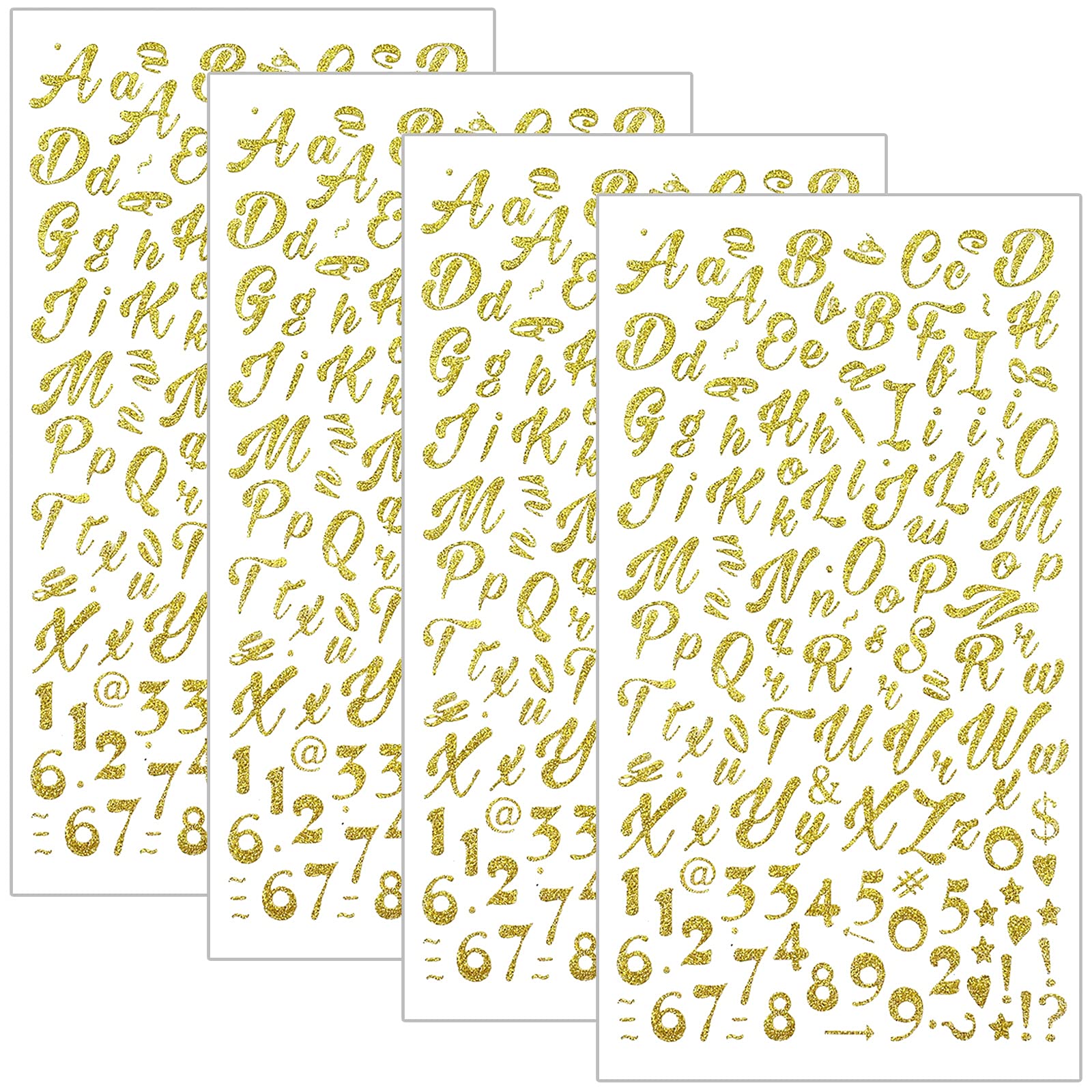 540pcs Gold Glitter Cursive Alphabet & Number Stickers - Self-Adhesive Script Letter Stickers for Scrapbooking, Graduation Cap Decoration, DIY Crafts, Journals, Planners & Home Decor