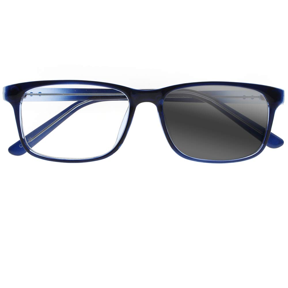 Progressive Transition Photochromic Reading Glasses for Men & Women - Multifocal Rectangular Eyewear for Indoor/Outdoor Use, Work, and Daily Activities