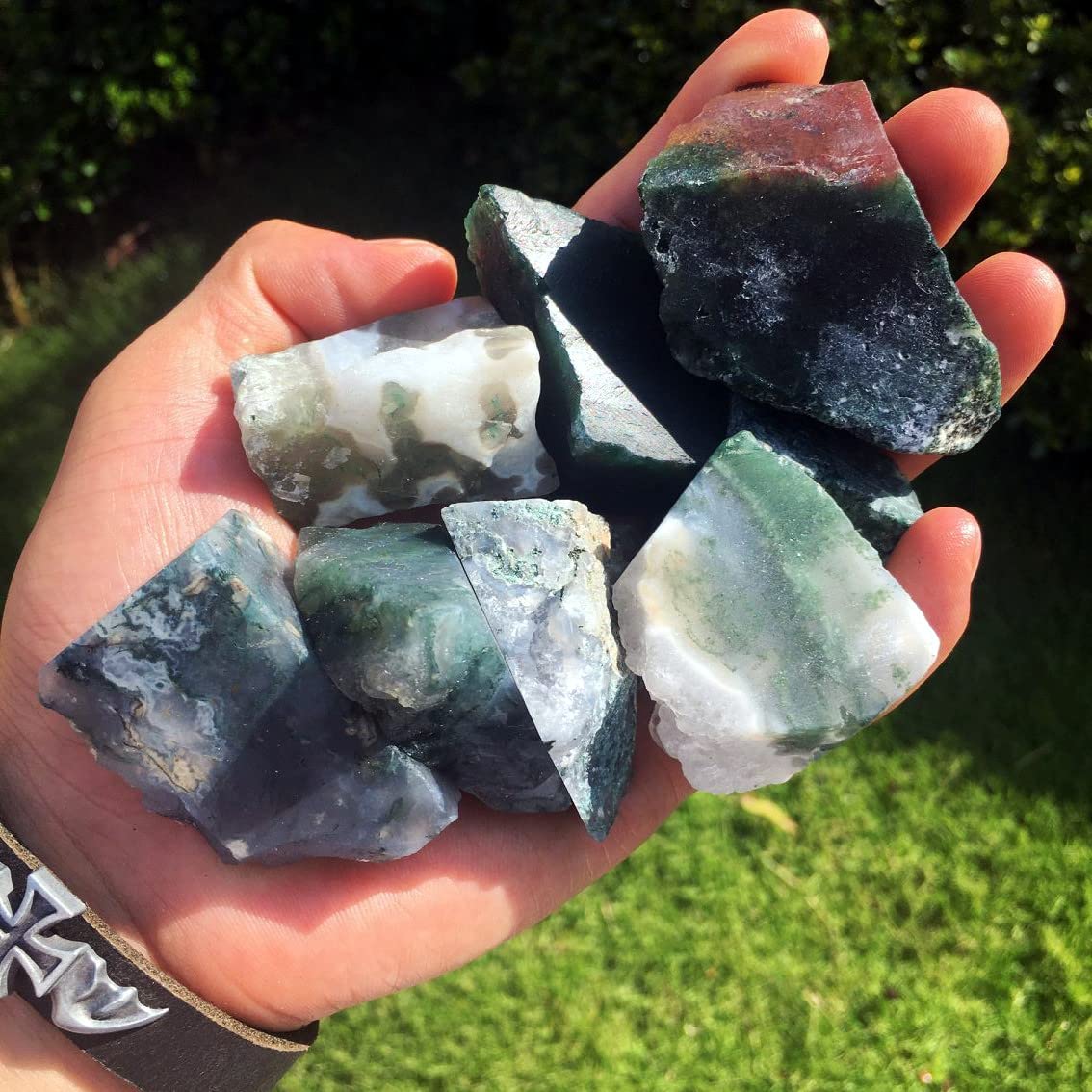Simurg Raw Moss Agate Stone 1lb - Premium 'A' Grade Rough Crystal Rocks for Lapidary, Cabbing, Tumbling, Cutting & Polishing - Natural Healing Crystals for Reiki, Meditation & Home Decor