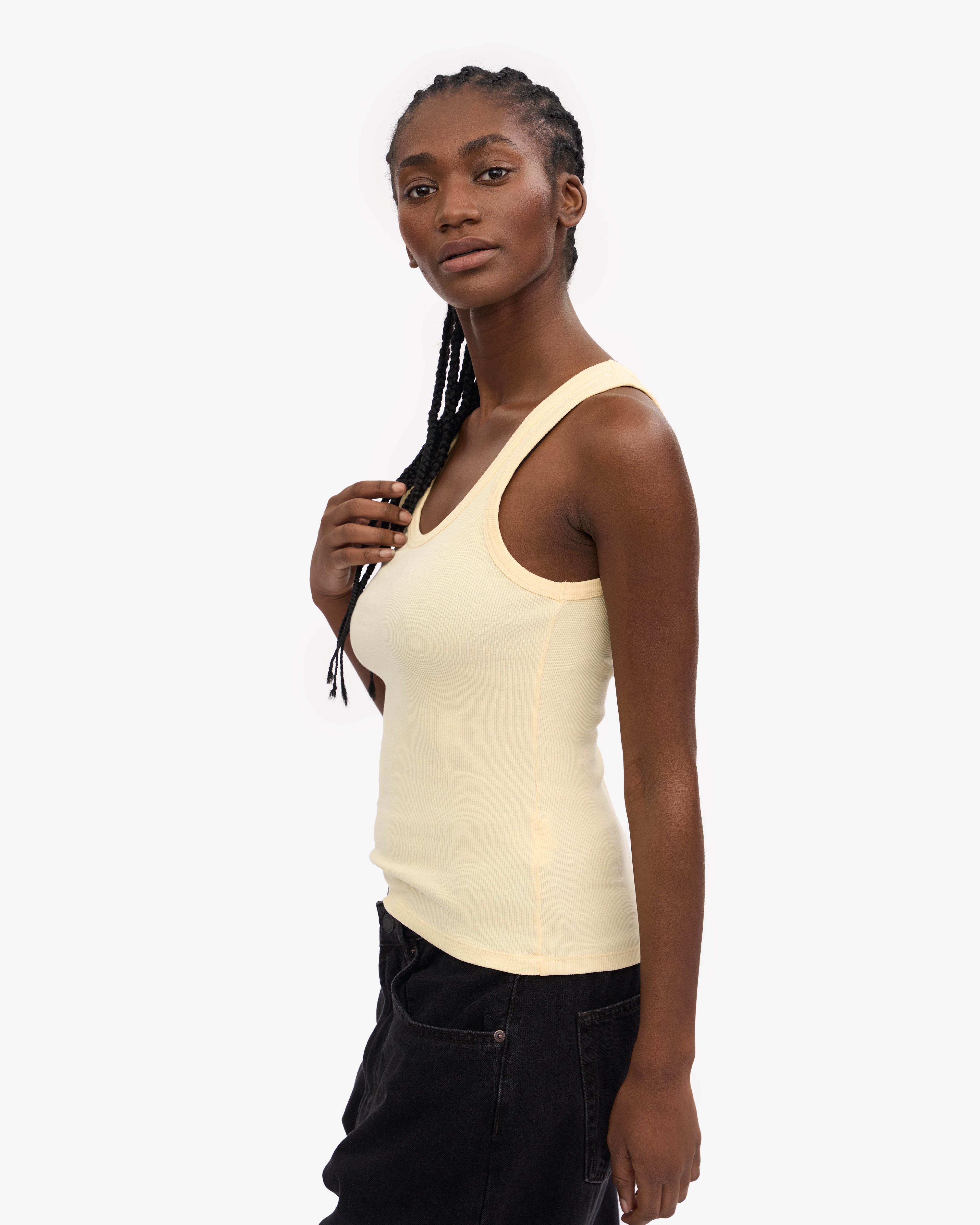 Organic Cotton Ribbed Tank Top for Women - Soft Yellow - Perfect for Yoga, Gym & Summer Outfits