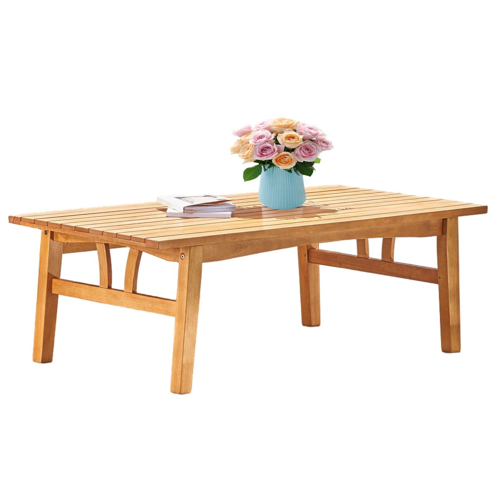 FRITHJILL 48 Inch Solid Wood Outdoor Coffee Table - All Weather Backyard Patio Furniture for Garden, Poolside & Deck Use