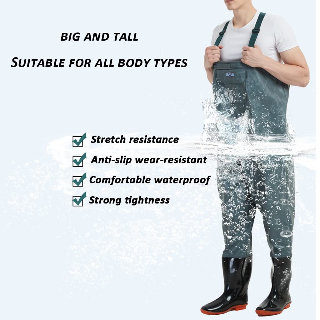 PVC Waterproof Chest Waders for Men & Women - Lightweight Bootfoot Fishing & Hunting Bibs with Boots - Ideal for Fly Fishing, Duck Hunting & Outdoor Water Activities