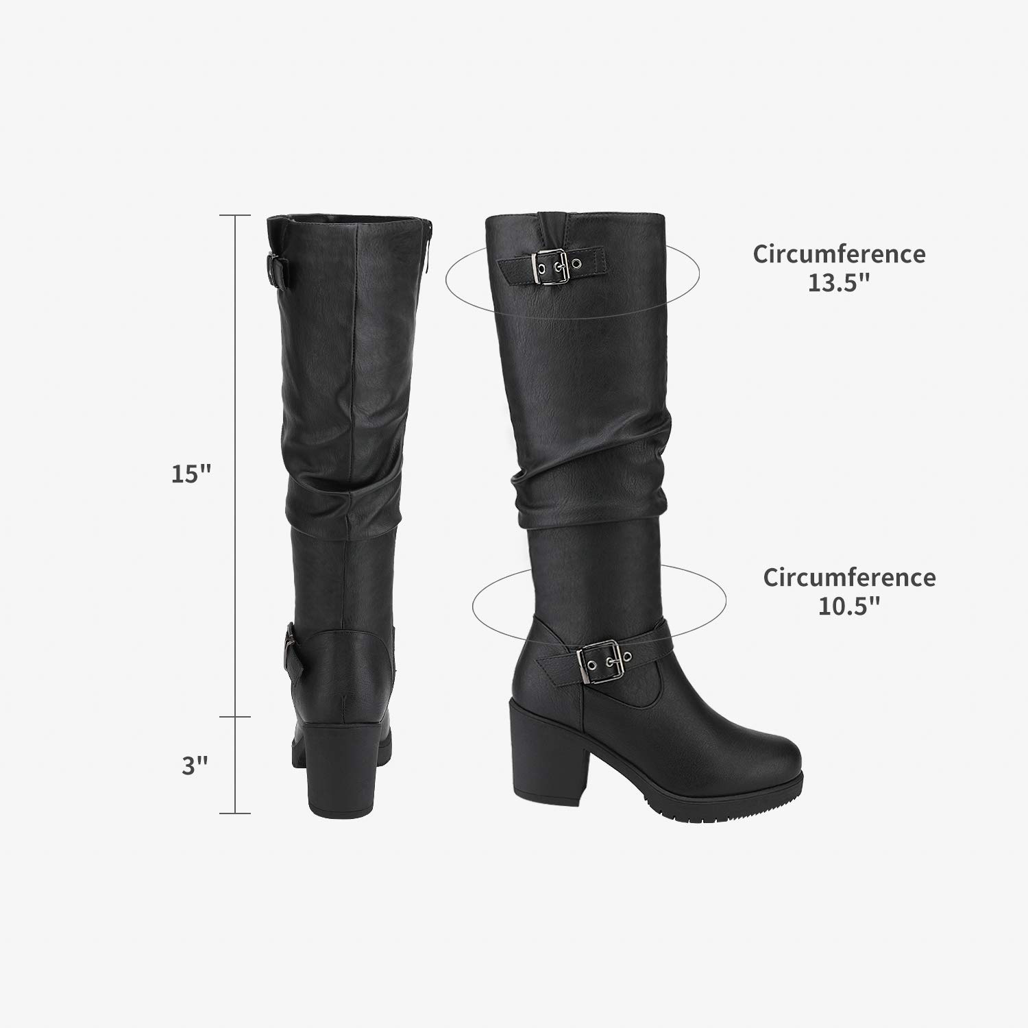 DREAM PAIRS Women's Chunky Heel Knee High Boots - Black Round Toe Side Zipper Winter Boots with Faux Fur Lining | Warm & Stylish for Cold Weather, Office, Party & Night Out