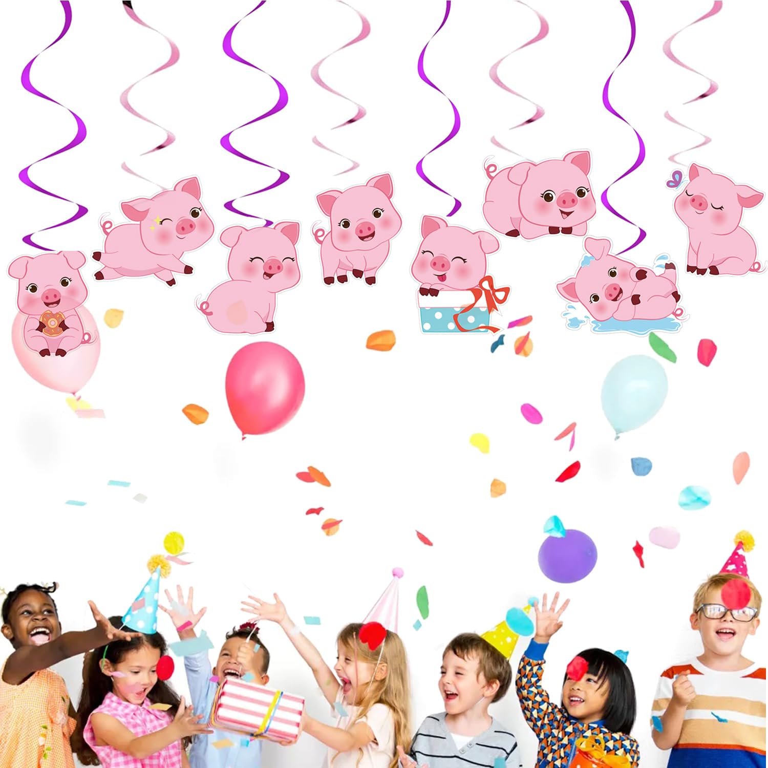 30pcs Pink Piggy Hanging Swirl Decorations - Cute Farm Animal Party Supplies for Kids Birthday, Baby Shower & Themed Events - Cartoon Pig Ceiling Streamers for Room, Classroom and Party Decorations