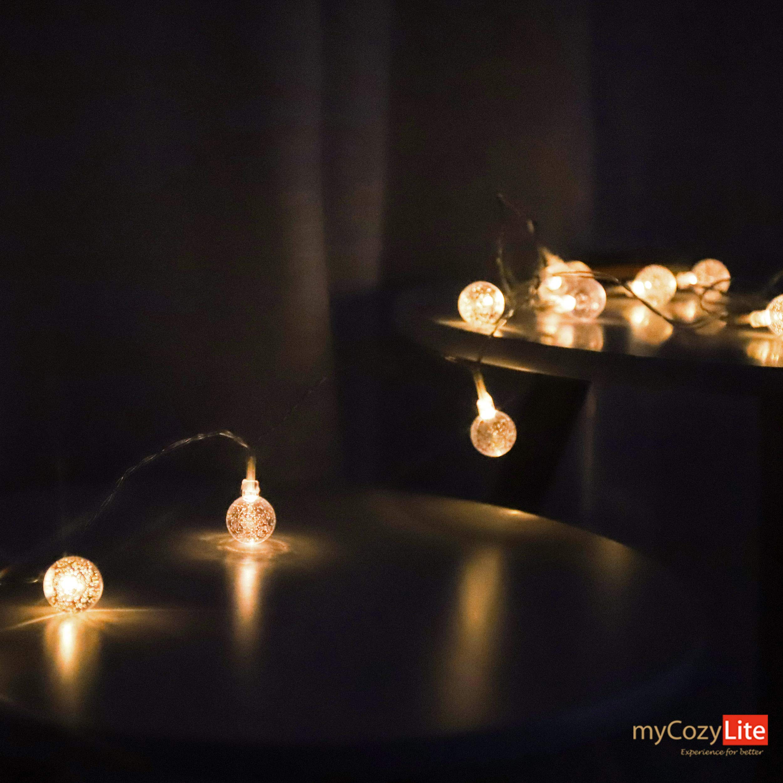 myCozyLite Battery Operated LED String Lights - 20 Warm White Crystal Globe Lights with Timer, 10ft Clear Wire for Indoor & Outdoor Decor - Perfect for Bedroom, Wedding, Party, Garden, Patio, Balcony