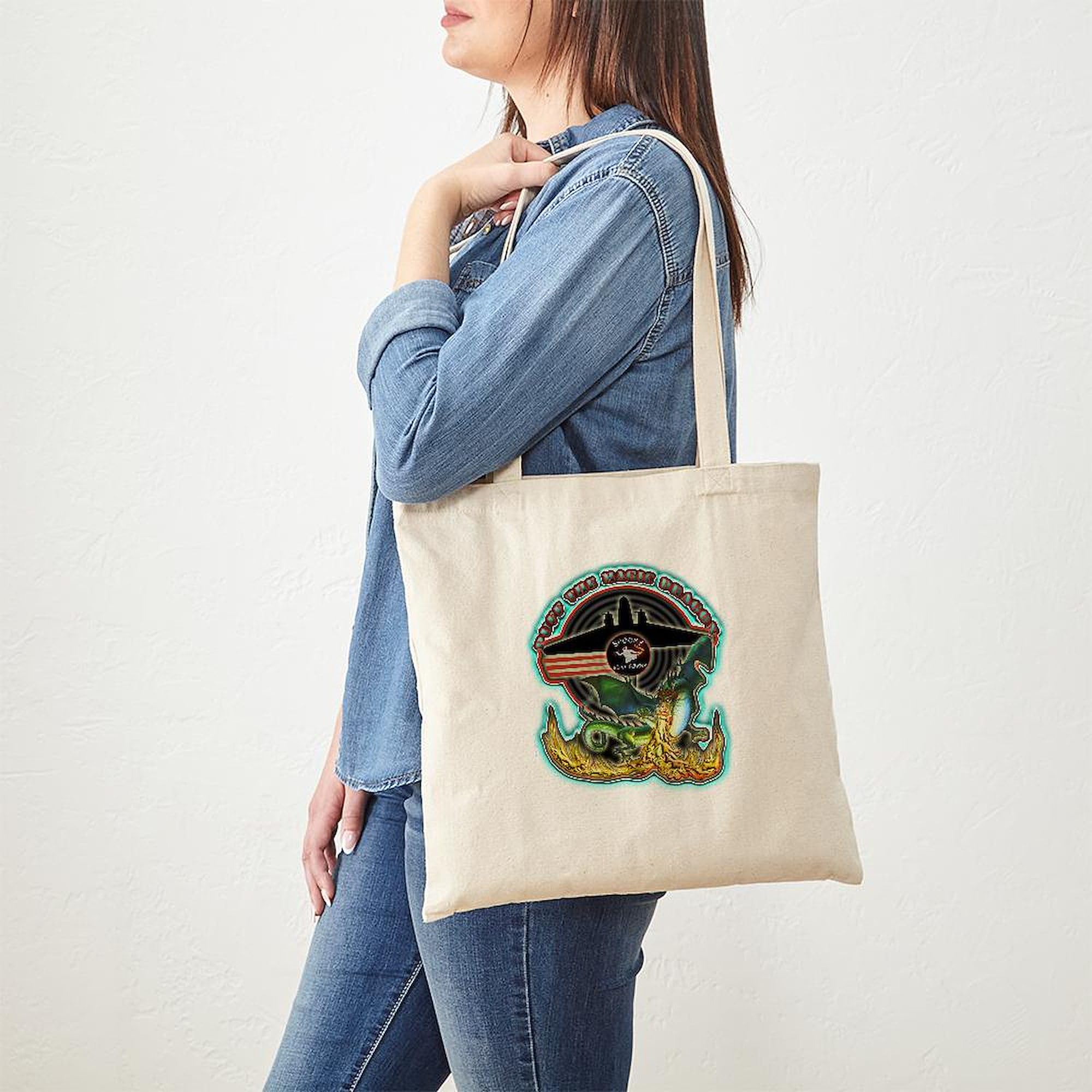 USAF AC-47 Spooky Canvas Tote Bag - Natural Reusable Shopping Bag for Groceries, Beach & Military Enthusiasts | Durable Eco-Friendly Carryall