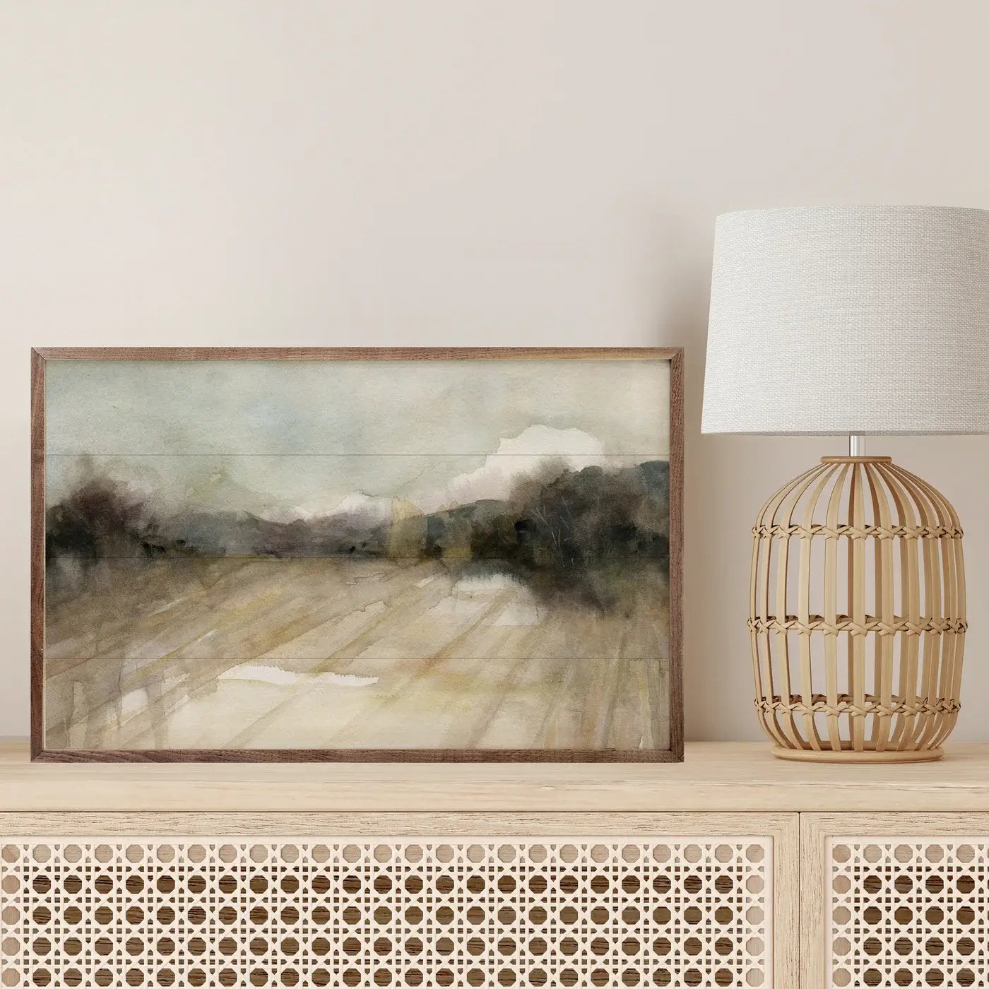 Abstract Field Wood Framed Print - Modern Nature Wall Art Decor for Living Room, Bedroom & Office - Ready to Hang Canvas Painting