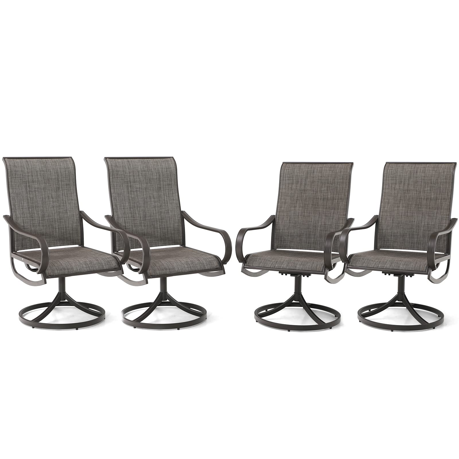 PHI VILLA 4-Piece Patio Swivel Dining Chairs Set - Outdoor Kitchen & Garden Metal Chairs with Textilene Mesh Fabric - Gentle Rocking Patio Furniture (Brown Frame) - Perfect for Backyard BBQs, Poolside Lounging & Outdoor Dining