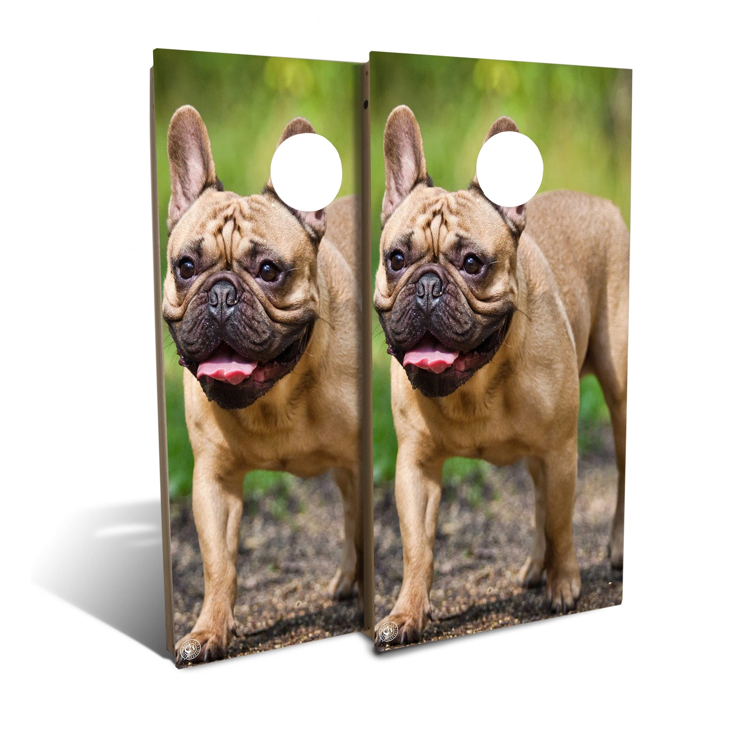 French Bulldog Cornhole Game Set with 8 Bean Bags - Outdoor Lawn Party Game for Backyard, Tailgating & Picnic Fun