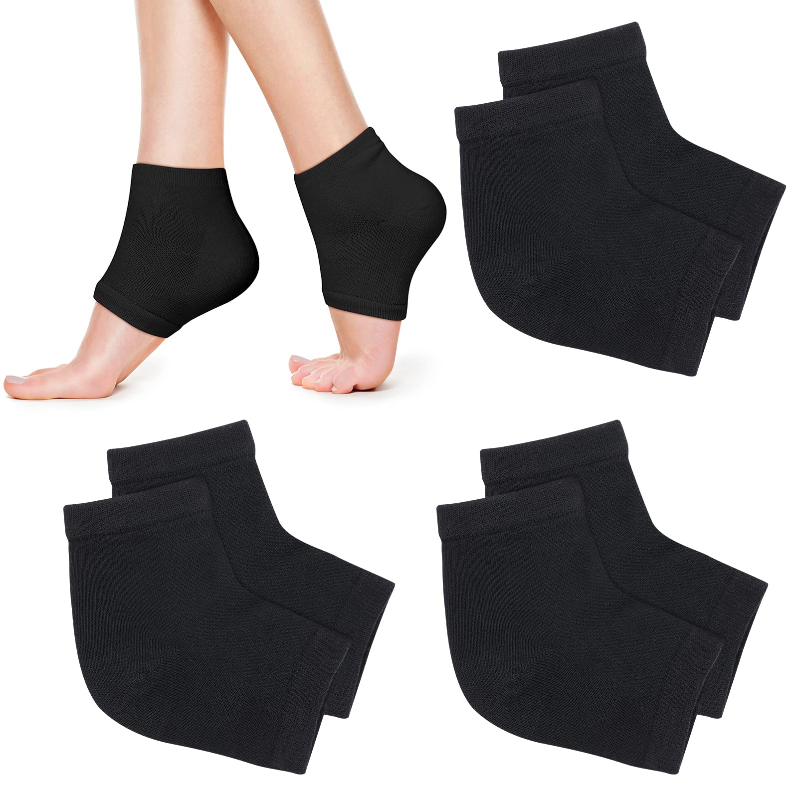 8 Pairs Black Moisturizing Gel Socks for Dry Cracked Heels - Open Toe Spa Lotion Socks for Men & Women - Heal & Soften Feet Overnight While Sleeping - Perfect for Pedicures, Foot Care & Relaxation at Home