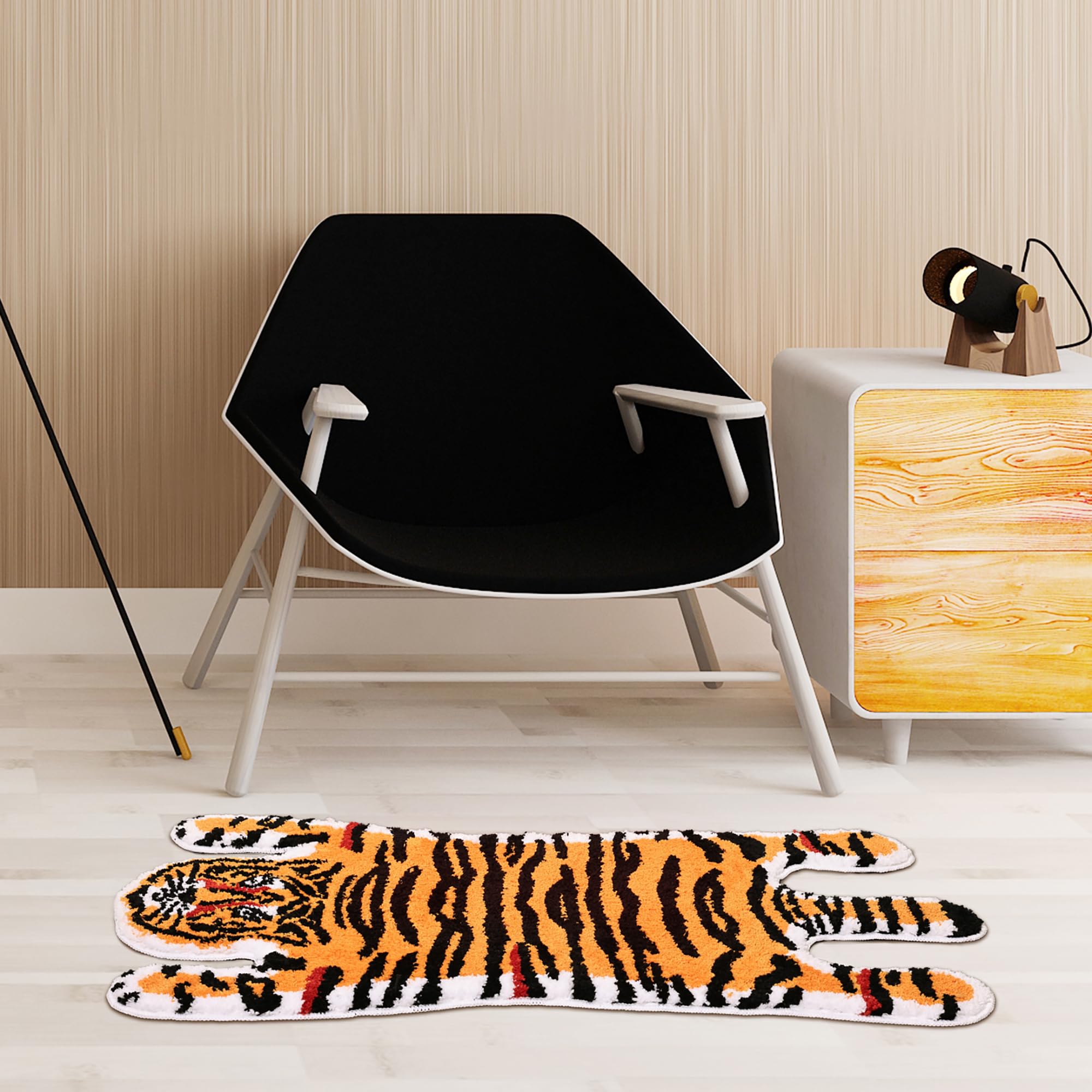Panstar Non-Slip Tiger Bath Mat - Super Absorbent Plush Cartoon Animal Shaped Bathroom Rug for Kids & Adults, Soft Orange Yellow Tiger Design - Perfect for Bathroom, Shower, and Bathtub Safety