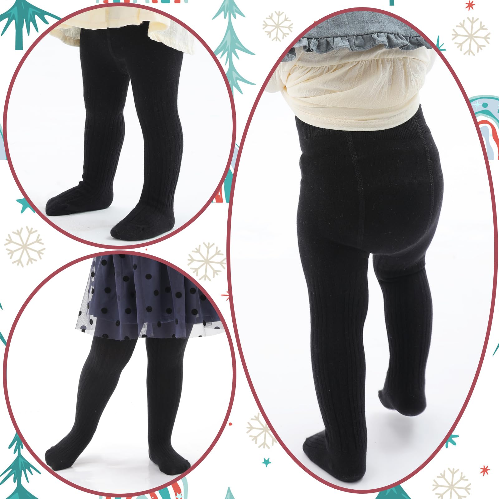 Soft Cotton Baby Tights for Toddler Girls - Seamless Cable Knit Leggings & Stockings (3/4/5 Pack) - Perfect for Playtime, Daycare & Winter Outfits