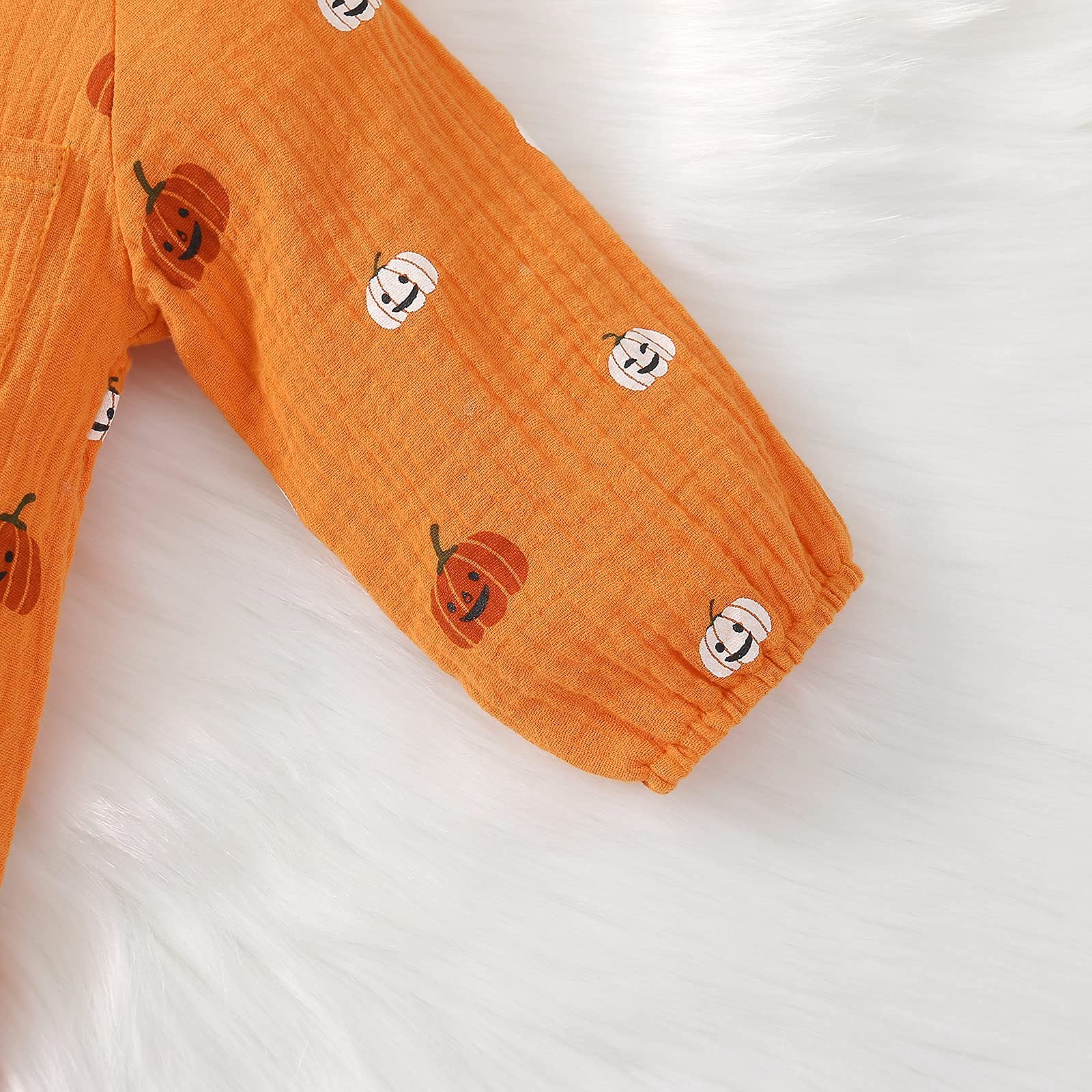 **Halloween Baby Outfits for Boys & Girls - Pumpkin Ghost Print Cotton Linen Romper with Long Sleeves | Newborn & Infant Costume for Trick-or-Treating & Photo Shoots**