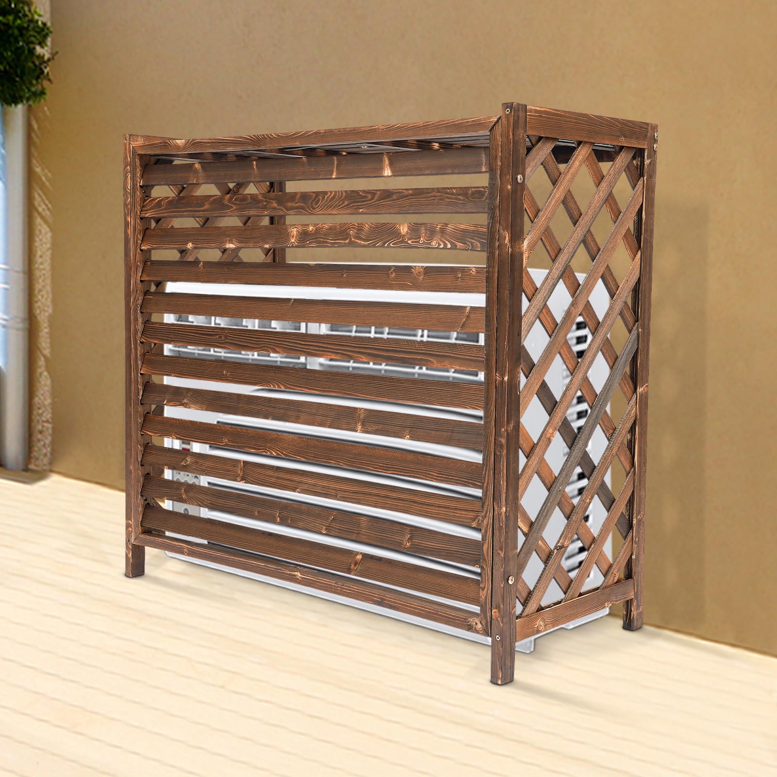 Xuthusman Solid Wood Air Conditioner Cover Fence Screen - Rustic Outdoor AC Unit Planter Box for Hiding & Privacy - Perfect for Patio, Garden, and Backyard Decoration