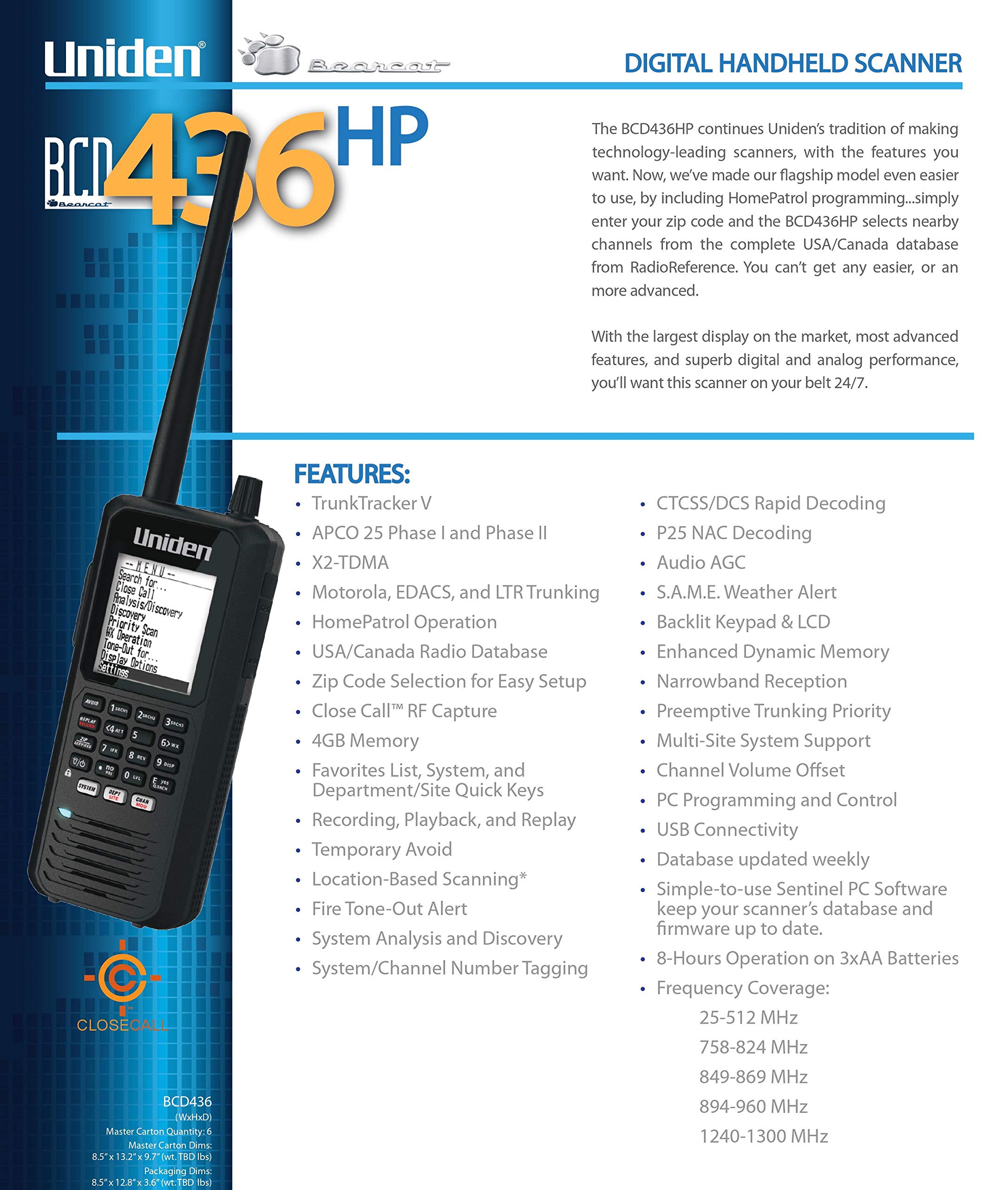 Uniden BCD436HP Digital Handheld Police Scanner with Rechargeable Battery Kit - Emergency Response, Aviation Monitoring & Hobbyist Use