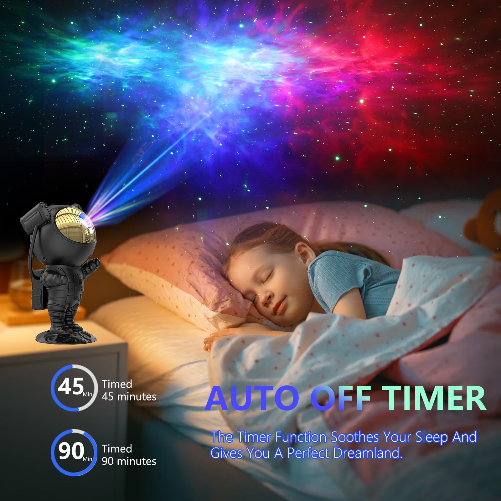 Astronaut Star Projector Galaxy Night Light with Timer & Remote - 360° Adjustable Starry Sky Projector for Kids Bedroom, Nursery, Home Decor & Party Atmosphere | Perfect for Relaxation, Sleep Aid & Space-Themed Room Decor (Black)
