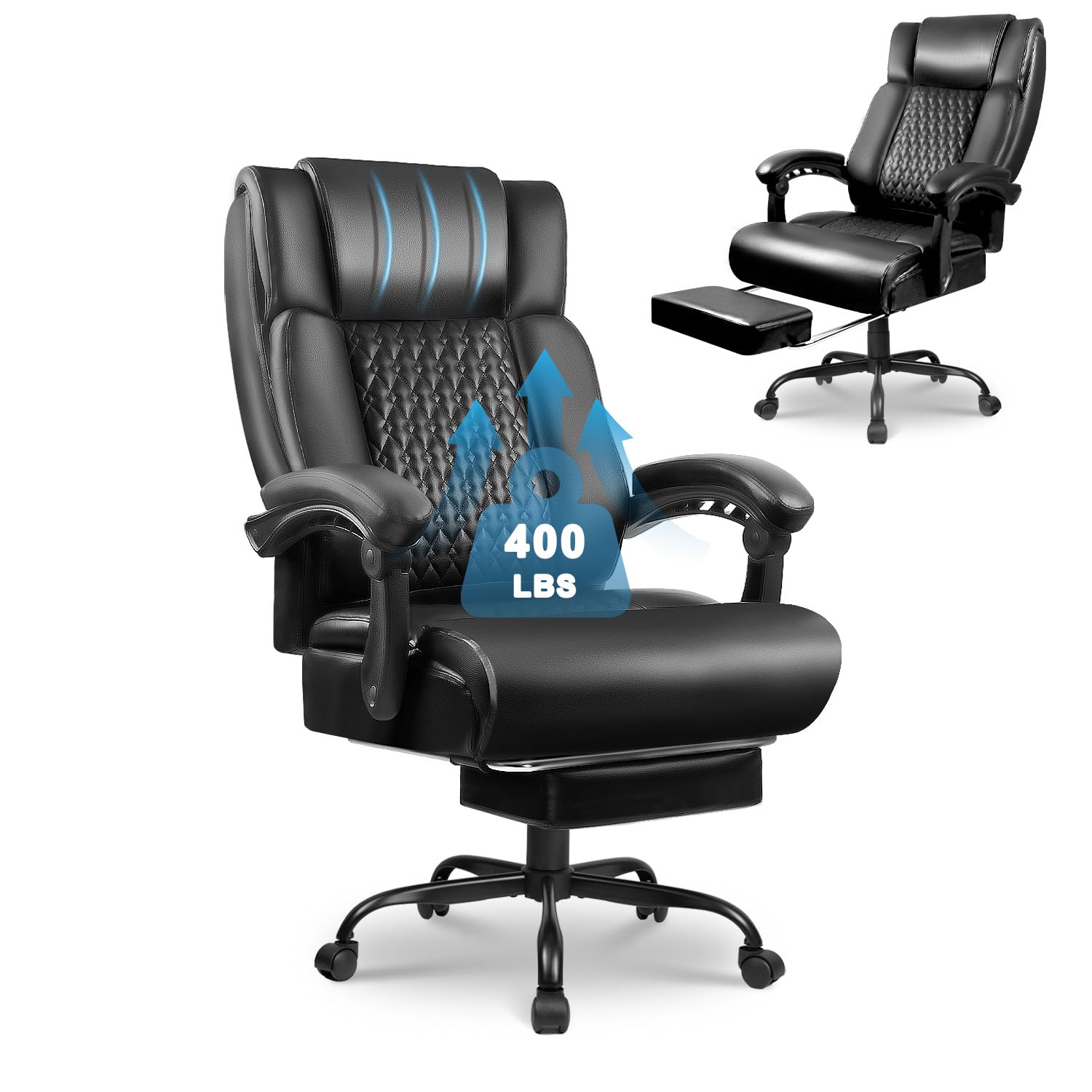 Premium VITESSE Ergonomic Office Chair - High Back Executive Chair with Adjustable Lumbar Support & Footrest - Heavy Duty 400lbs Capacity - Ideal for Home Office, Gaming & Workspaces (Black)