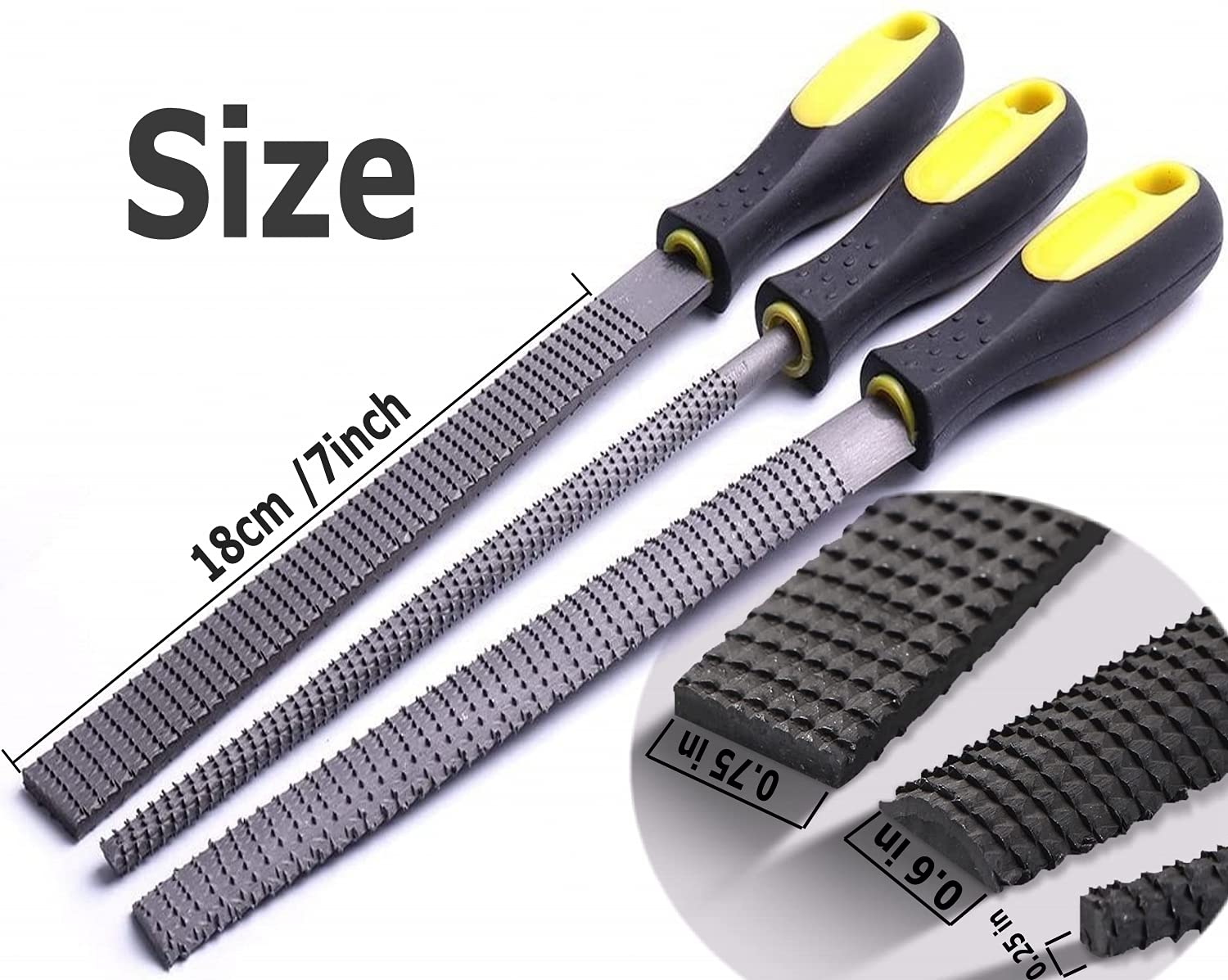 AihuiWood 3-Piece Wood Rasp File Set - Round, Half-Round & Flat Carbon Steel Files for Woodworking, Shaping & Sharpening | Perfect for DIY Projects, Furniture Making & Wood Carving