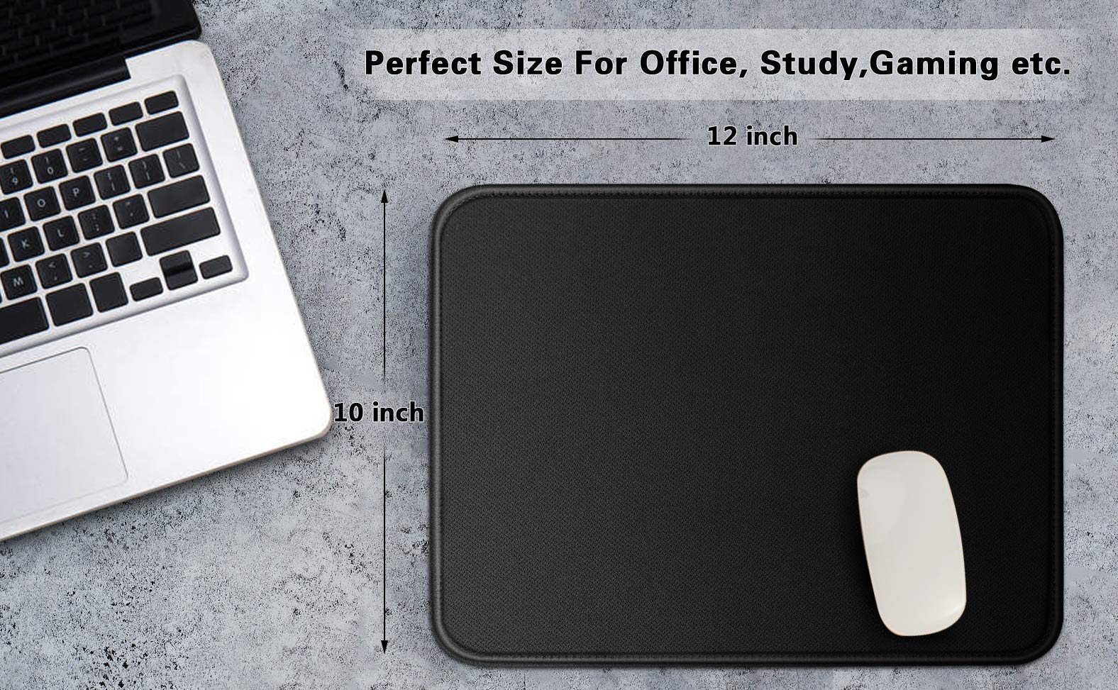 35% Larger Gaming Mouse Pad 12x10x1/8 Inch - Premium Textured Surface, Non-Slip Rubber Base & Stitched Edges - Waterproof Computer Mouse Mat for PC, Laptop, Office & Home Use - Perfect for Gaming, Work & Daily Computing - Black