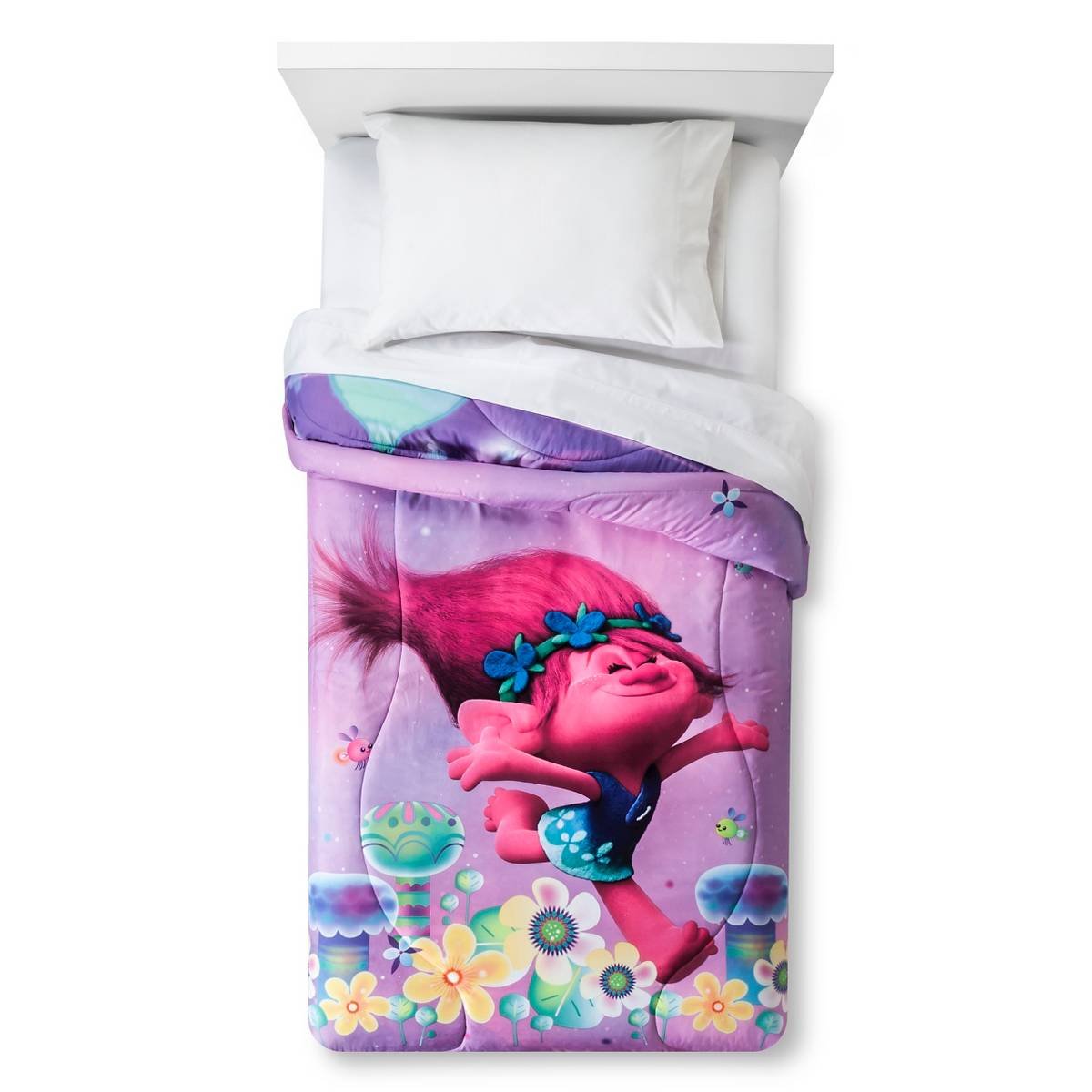 DreamWorks Trolls Twin Bedding Set - 3-Piece Sheet Set & Reversible Comforter for Kids Room Decor, Birthday Gifts, and Cozy Sleep