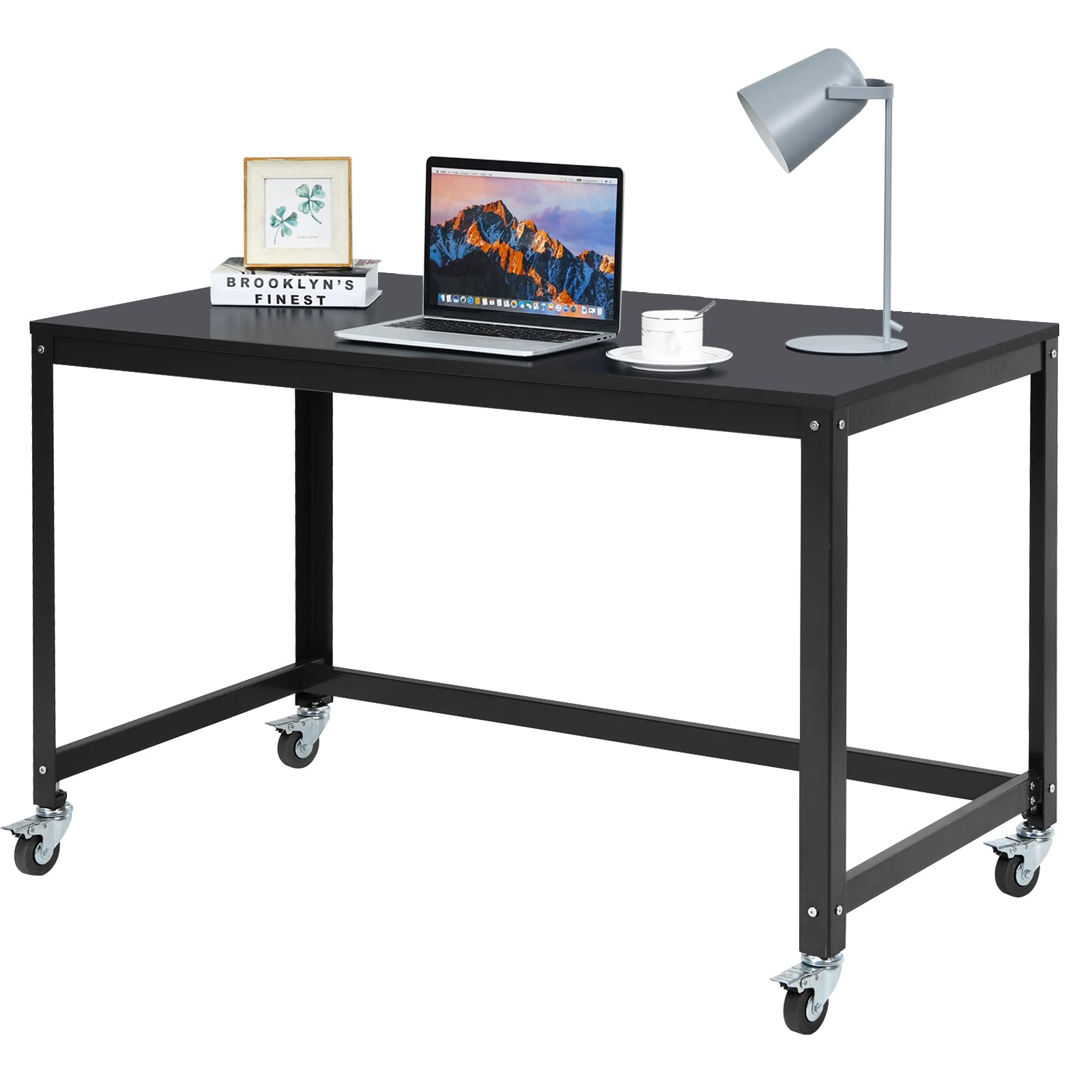 Tangkula Rolling Computer Desk - Portable Mobile Workstation with 4 Smooth Wheels for Home Office, Study & Writing | Adjustable Height Office Desk for Small Spaces, Dorm Rooms & Workspaces