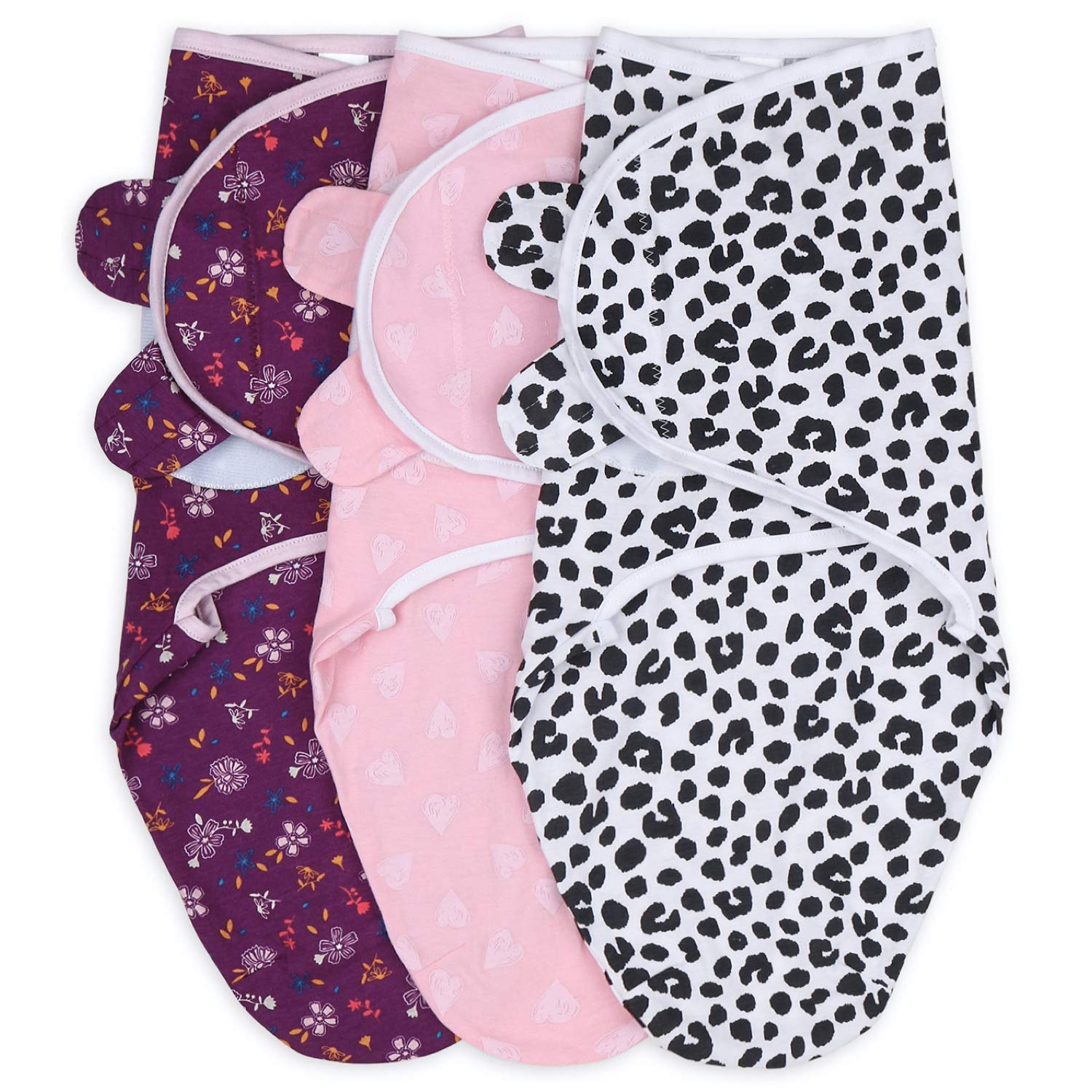 Peanutshell Soft Baby Swaddle Blankets for Newborn Girls - 3 Pack Cheetah & Floral Print Wrap Set, 2 Sizes (Small/Medium) - Perfect for Sleeping, Swaddling & Photo Shoots