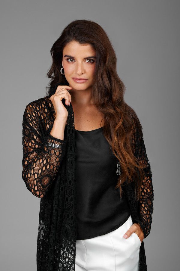 Elegant Black Long Lace Kimono Robe for Women - Boho Chic Cover Up, Loungewear & Beach Dress - Perfect for Spa Days, Bridal Party, and Vacation Wear