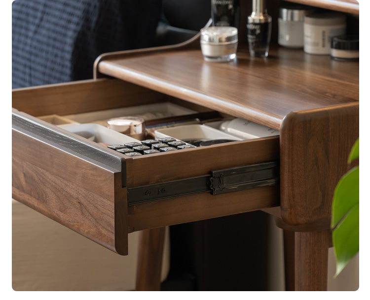 Black Walnut Solid Wood Lighted Vanity Dressing Table with Mirror - Elegant Makeup Desk for Bedroom, Bathroom, or Boudoir