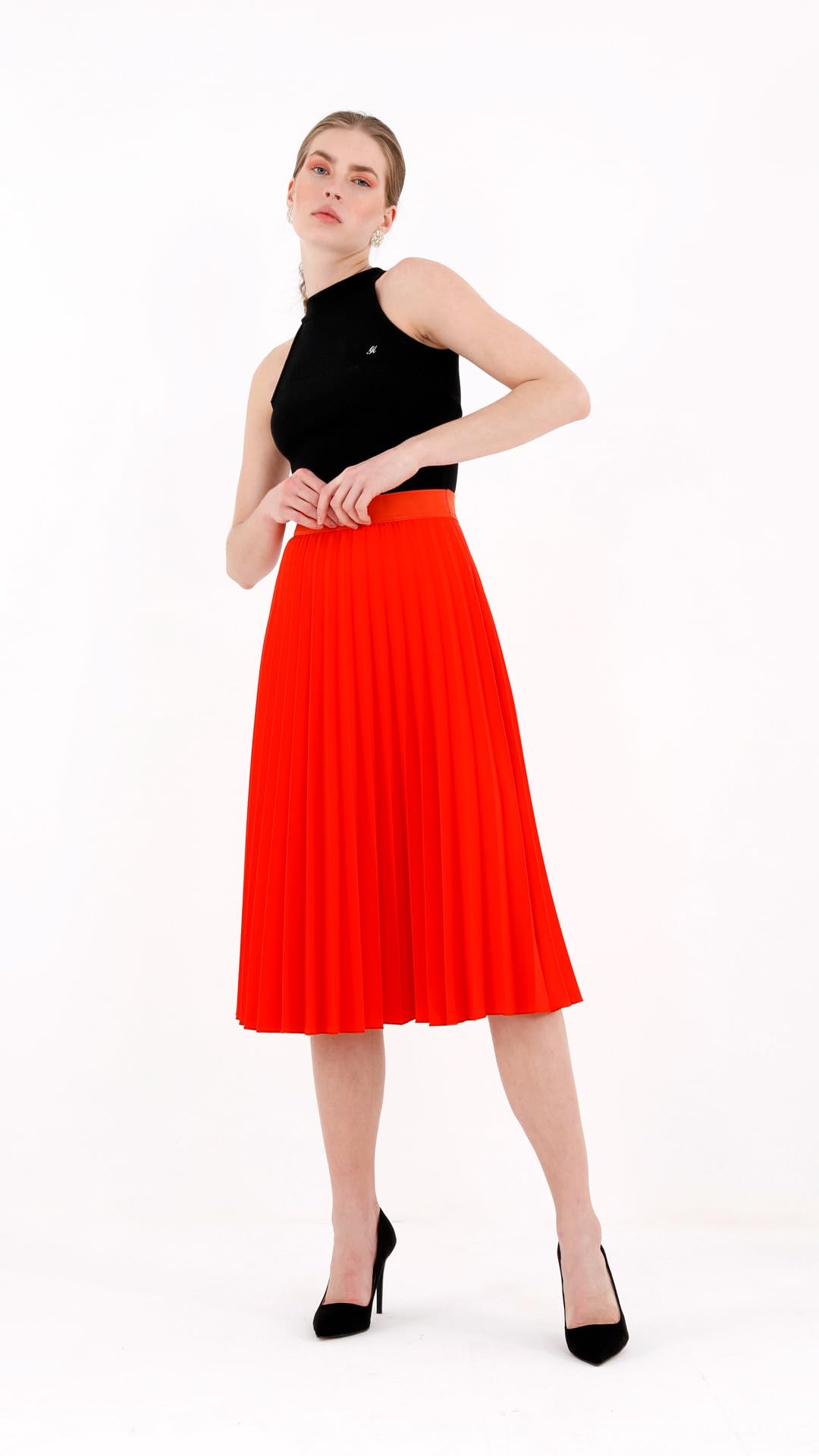 G-Line Midi Skirts for Women - High Waisted Pleated Knee Length Skirt | Perfect for Office, Casual Wear & Special Occasions