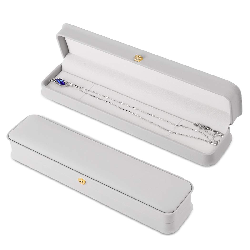 iSuperb 2-Pack PU Leather Jewelry Storage Box - Long Chain Necklace & Bracelet Display Case for Wedding, Anniversary, Christmas Gifts | Perfect for Jewelry Organization and Gift Presentation