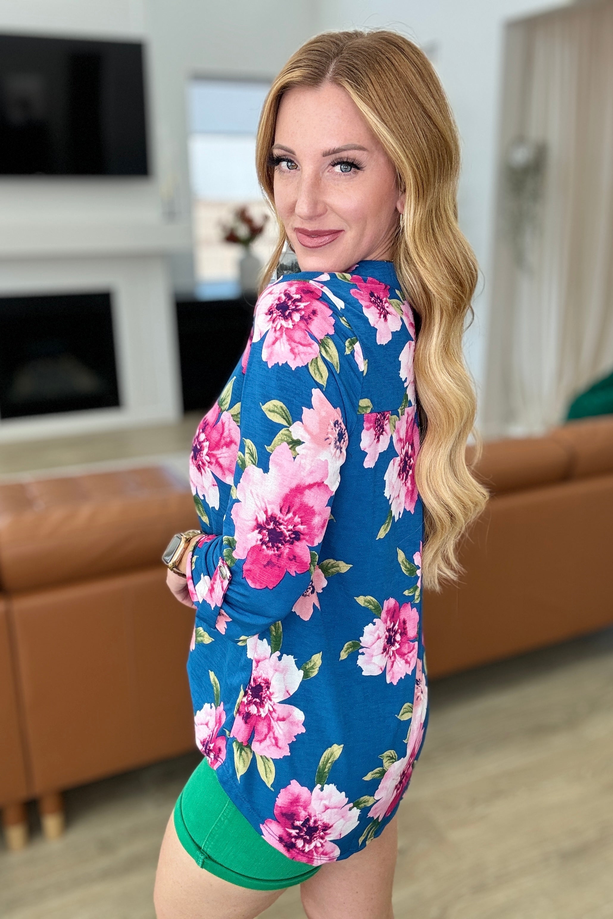 Lizzy Women's Floral Print Top in Teal & Magenta - Casual Summer Blouse for Beach, Vacation & Everyday Wear