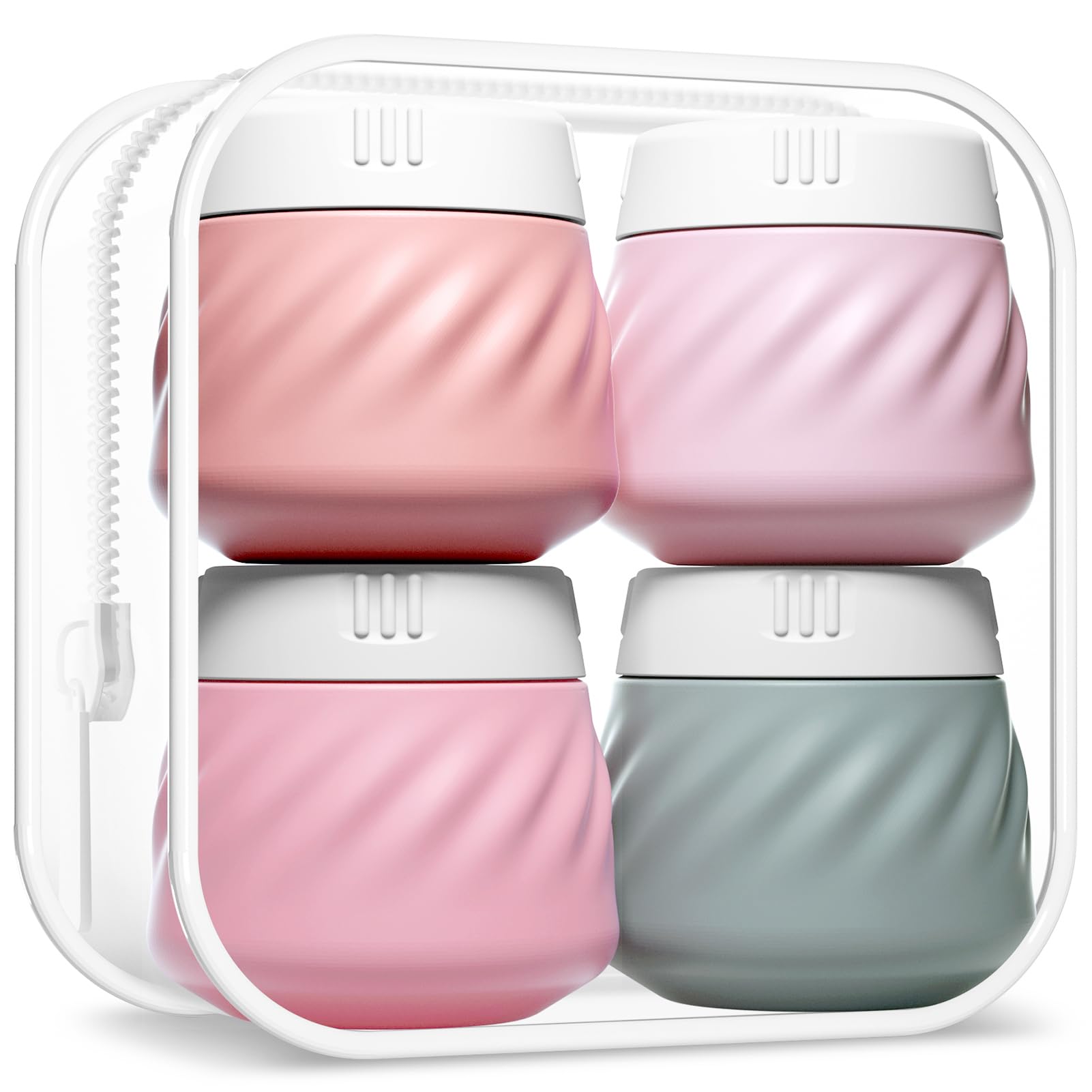 Gemice TSA Approved Silicone Travel Containers for Toiletries - Leak-Proof 4-Pack Travel Size Jars for Cream, Lotion, Skincare & Makeup | Perfect for Airplane Carry-On, Gym Bag & Vacation Essentials