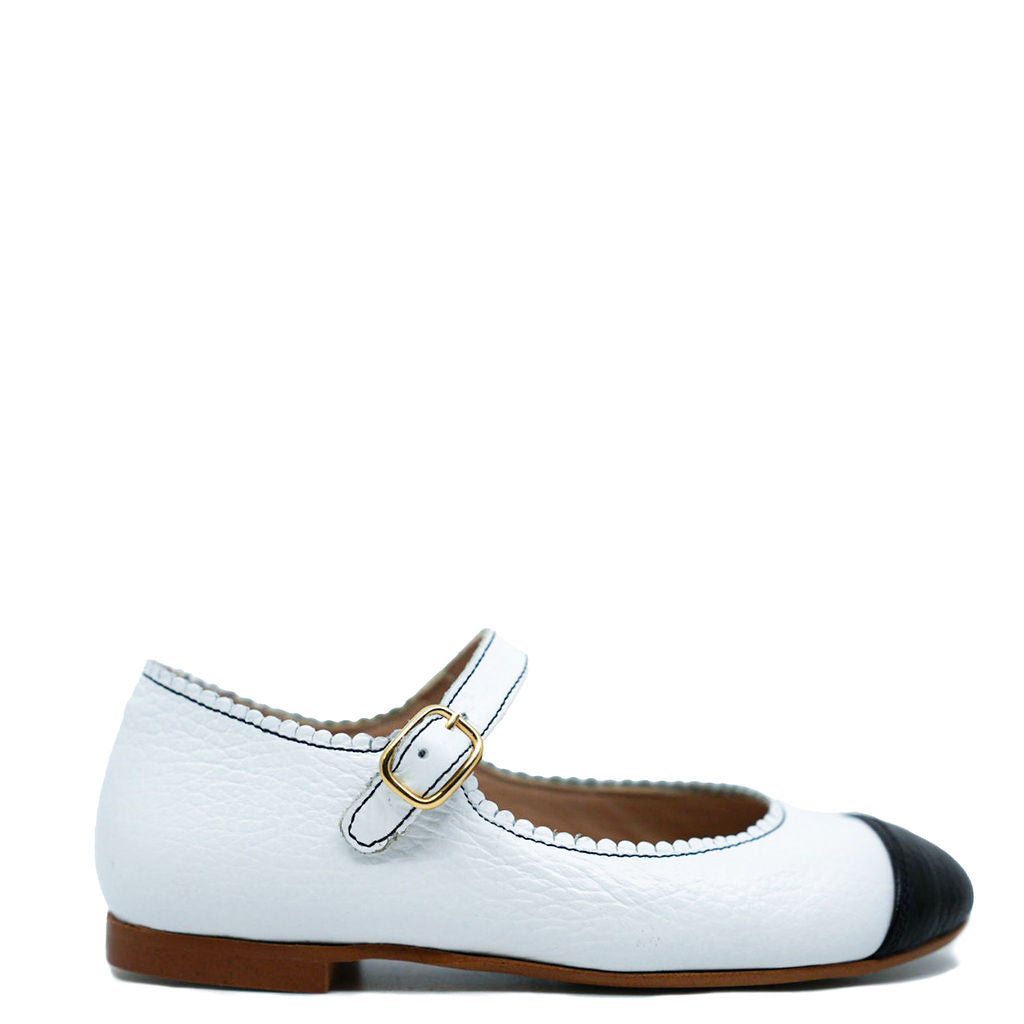 Blublonc Women's White & Black Captoe Mary Jane Pumps - Classic Comfortable Dress Shoes for Work, Office, and Formal Occasions