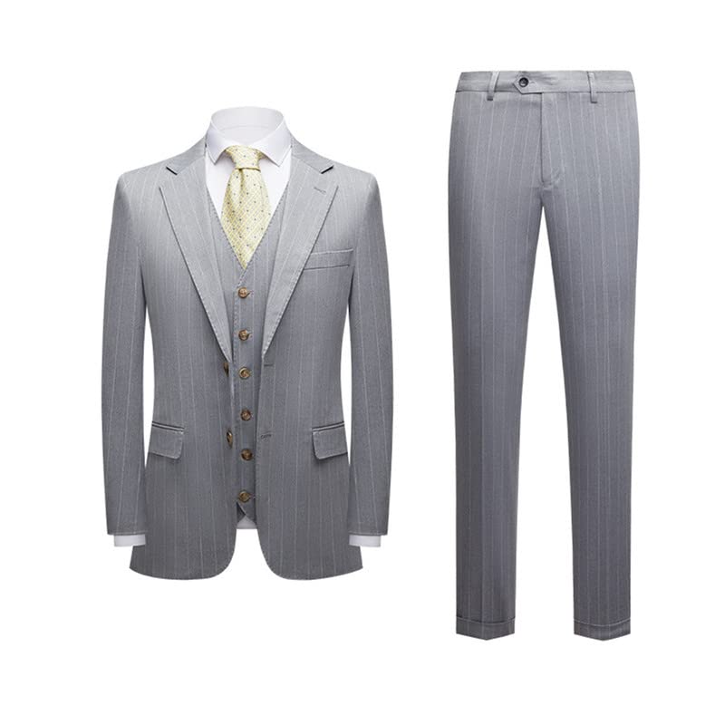 Men's Slim Fit 3-Piece Pinstripe Suit Set - Single Breasted Notch Lapel Blazer, Vest & Dress Pants | Formal Business Attire, Office Wear, Wedding & Special Occasions