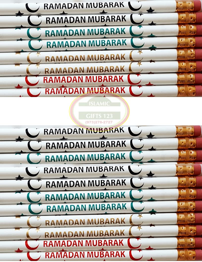 500 Pack Ramadan Mubarak Pencils - Custom Eid Party Favors, Arabic Themed Muslim Gifts for Ramadan Decorations & Celebrations - Perfect for School Events, Mosque Giveaways and Eid al-Fitr Party Decor
