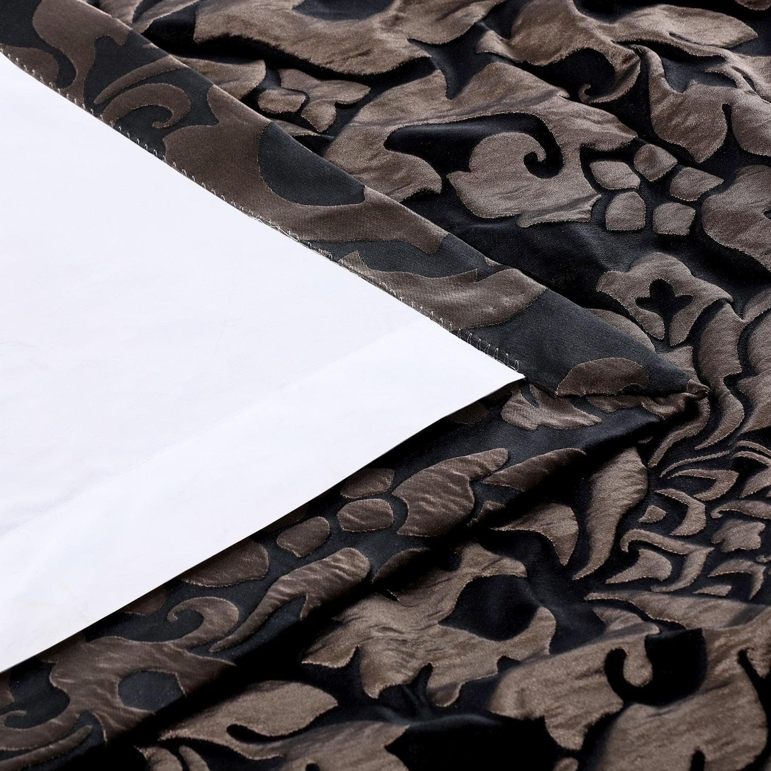 Astoria Black & Pewter Damask Faux Silk Jacquard Blackout Curtains - Elegant Window Treatment for Bedroom & Living Room