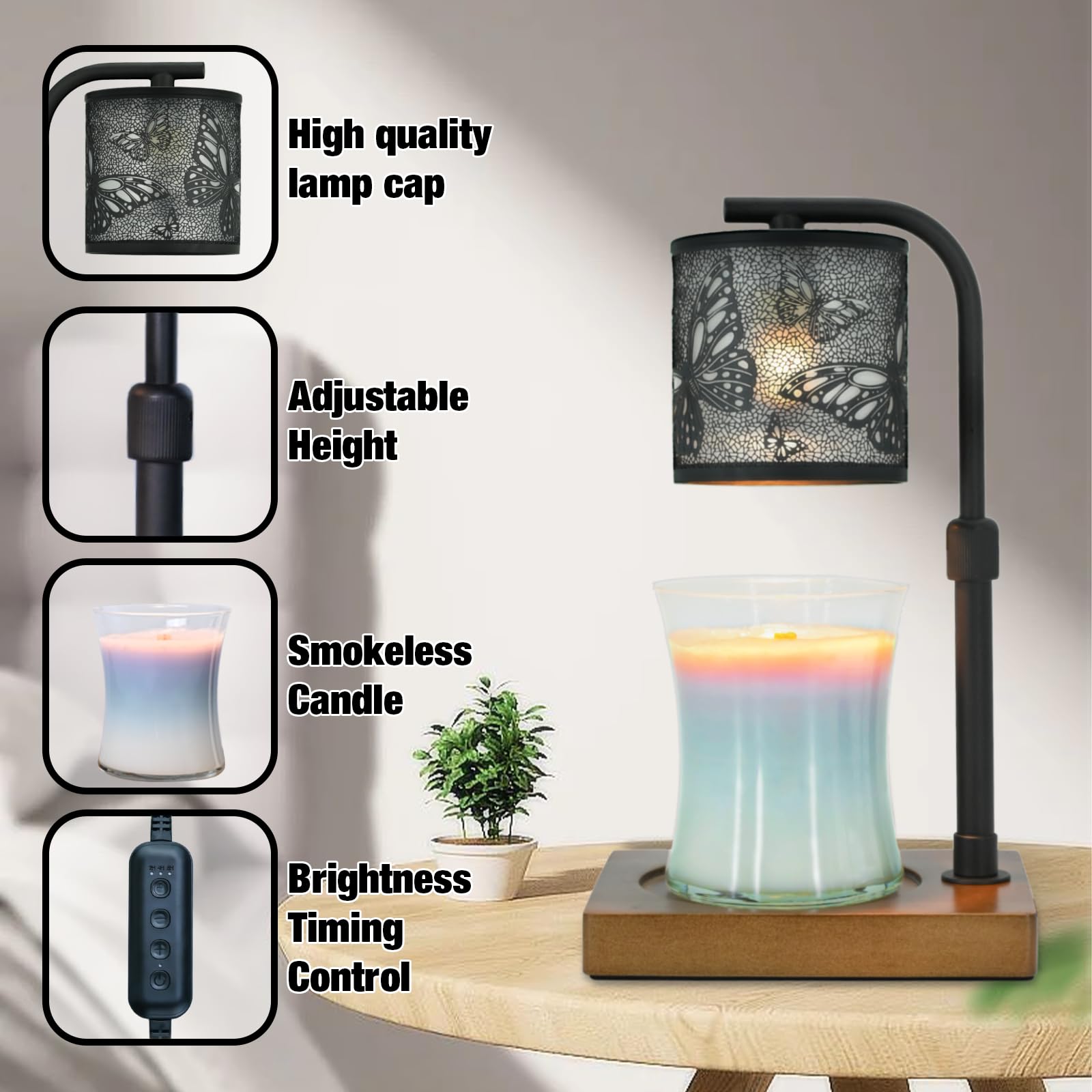 Butterfly Electric Candle Warmer Lamp with Timer - Gift for Women, Mom, Housewarming - Jar Candle Melter with 2 Bulbs - Perfect for Home Decor, Relaxation & Aromatherapy