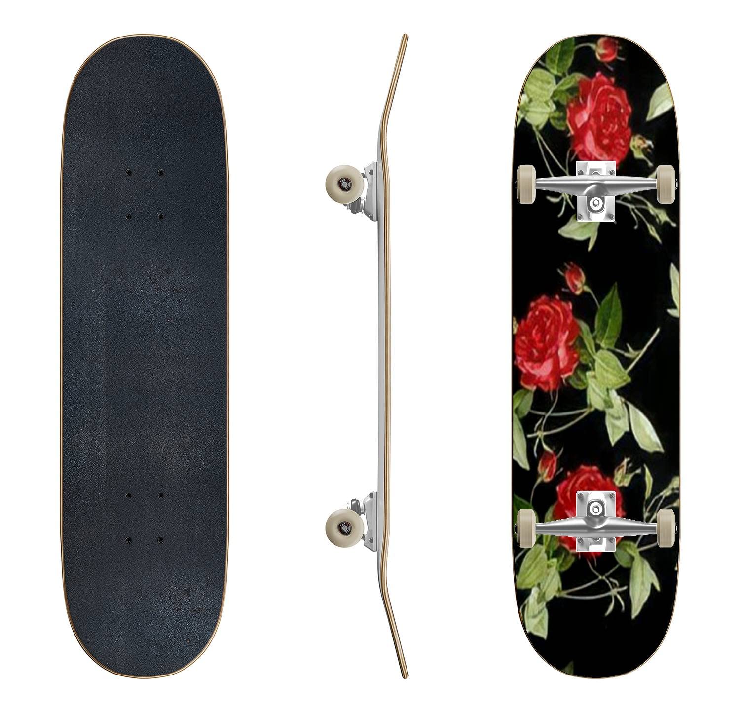 Rose Flower Classic Concave Skateboard - Premium Longboard for Beginners & Professionals | Extreme Sports Equipment | Cool Teen Gifts for Skateboarding Enthusiasts | Perfect for Street Riding, Park Tricks & Commuting