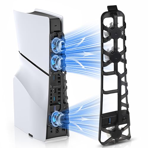 Seltureone PS5 Slim Cooling Fan - 3-Speed Adjustable Silent USB Fan with LED Lights for Sony PS5 Digital & Disc Version (Black) | Perfect for Gaming Sessions & Console Protection