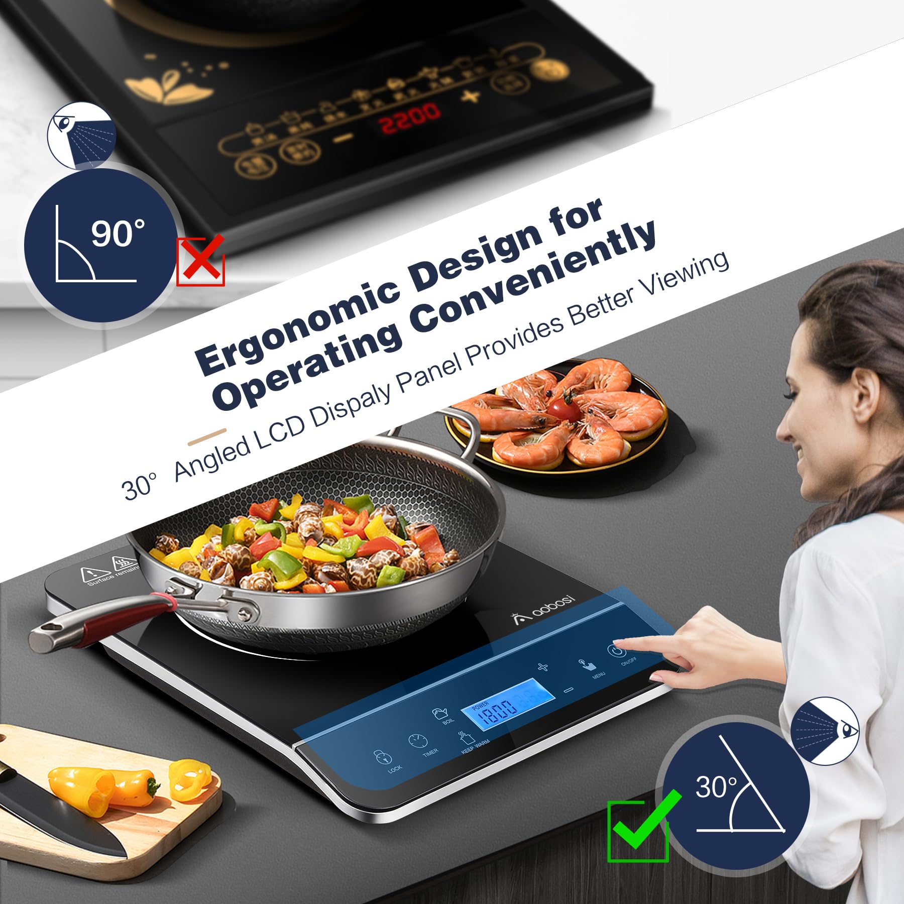 Aobosi Single Burner Induction Cooktop - Portable Electric Stove with 10 Power Levels & Temperature Settings, 4H Timer - Perfect for Dorm Rooms, Small Kitchens, Camping & RV Cooking