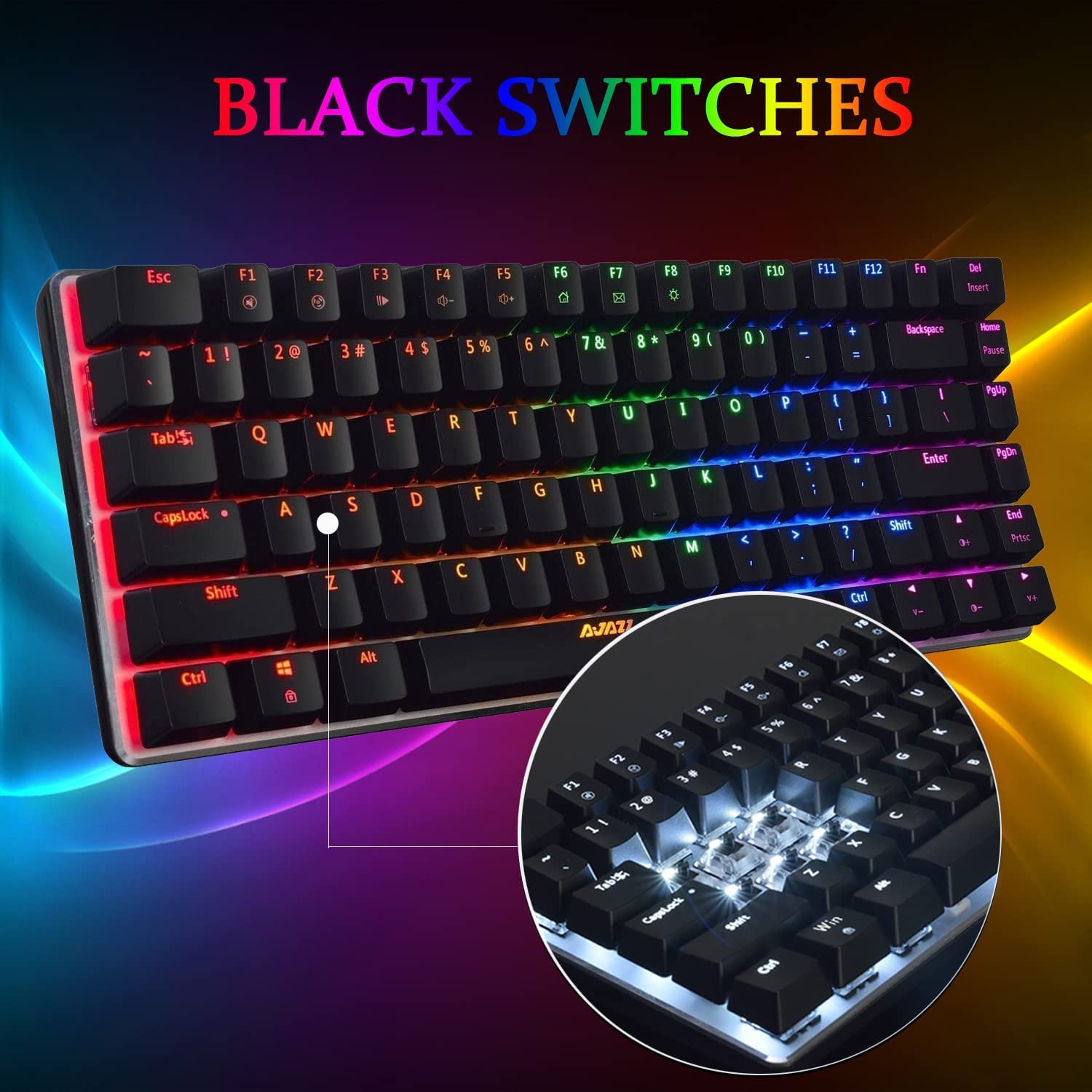 LexonElec AK33 RGB Mechanical Gaming Keyboard - 82 Key Compact Wired Keyboard with 20 LED Backlit, Black Switch, Waterproof & Ergonomic Design for PC, Laptop, Mac, Xbox, PS4, PS5 (Black RGB) - Perfect for Gaming, Office Work & Typing