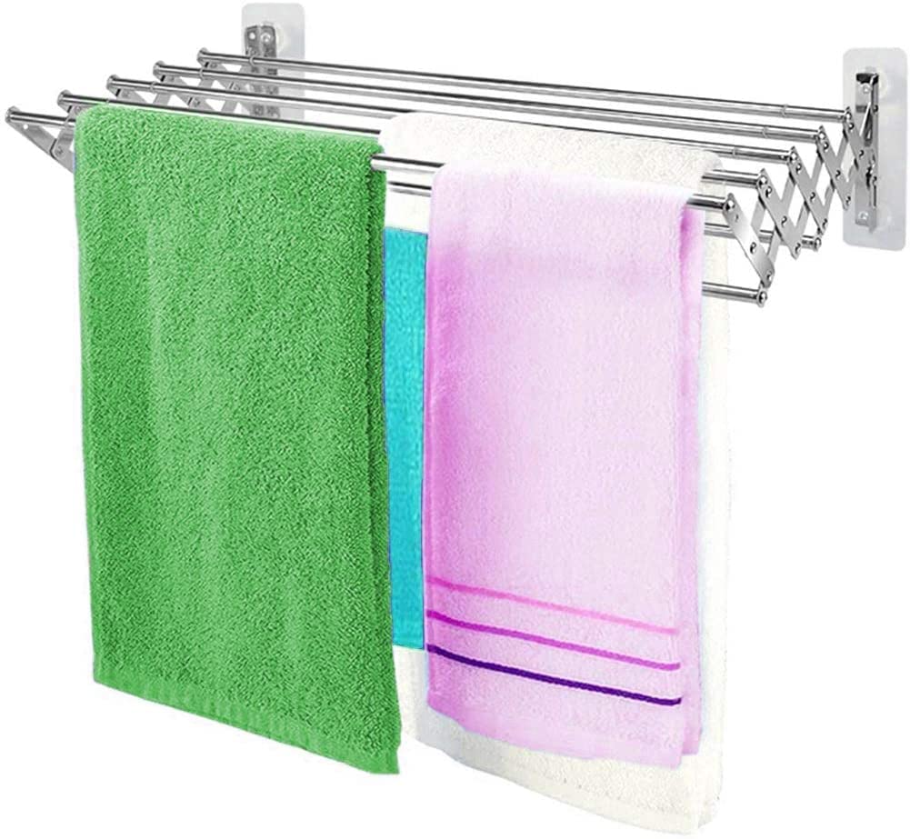 YEIRNTP Retractable Wall Mounted Clothes Drying Rack - 70cm Foldable Laundry Organizer for Towels, Clothes & Linens | Space Saving Closet Storage Solution for Small Apartments & Bathrooms