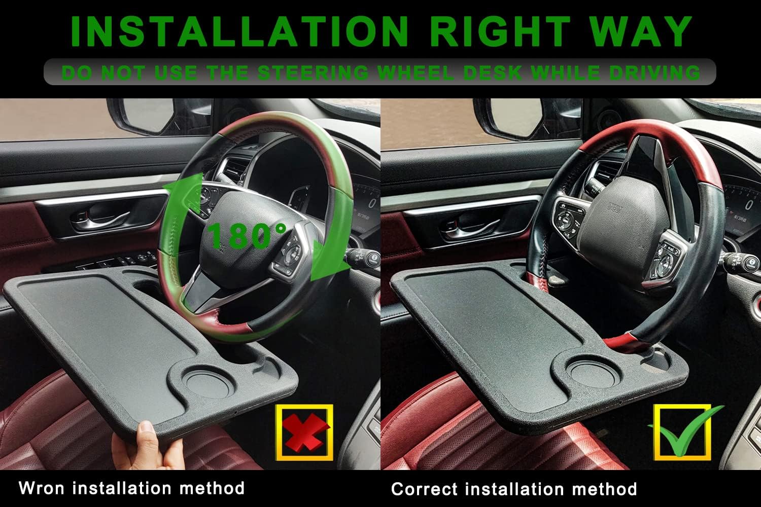 Steering Wheel Tray - Portable Car Desk for Laptop, Notebook & Meals | Vehicle Seat Mount Table | Black Car Tray for Working, Eating & Office Use on the Go