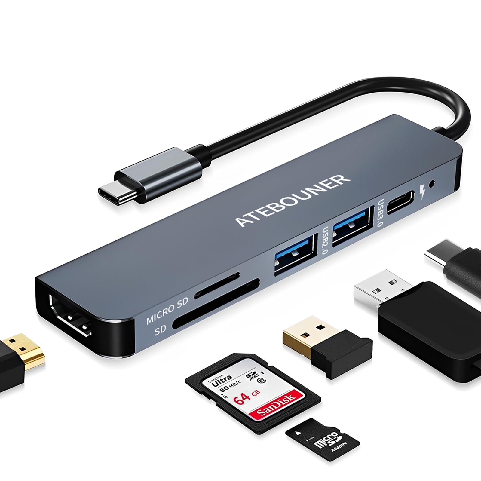 USB C Hub for MacBook Pro - 7-in-1 Multiport Adapter with HDMI, USB 3.0, SD/TF Card Reader, PD Charging - Thunderbolt 3 Docking Station Dongle for MacBook Air/Pro, iPad Pro - Perfect for Office Work, Video Conferencing & Travel